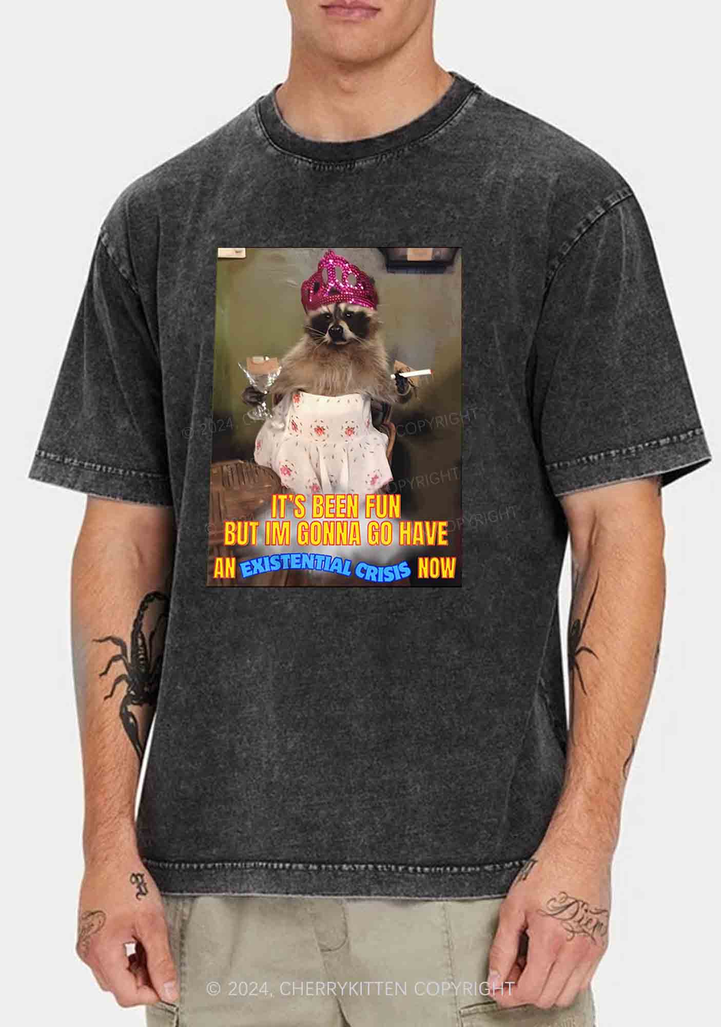 Raccoon Existential Crisis Y2K Washed Tee Cherrykitten