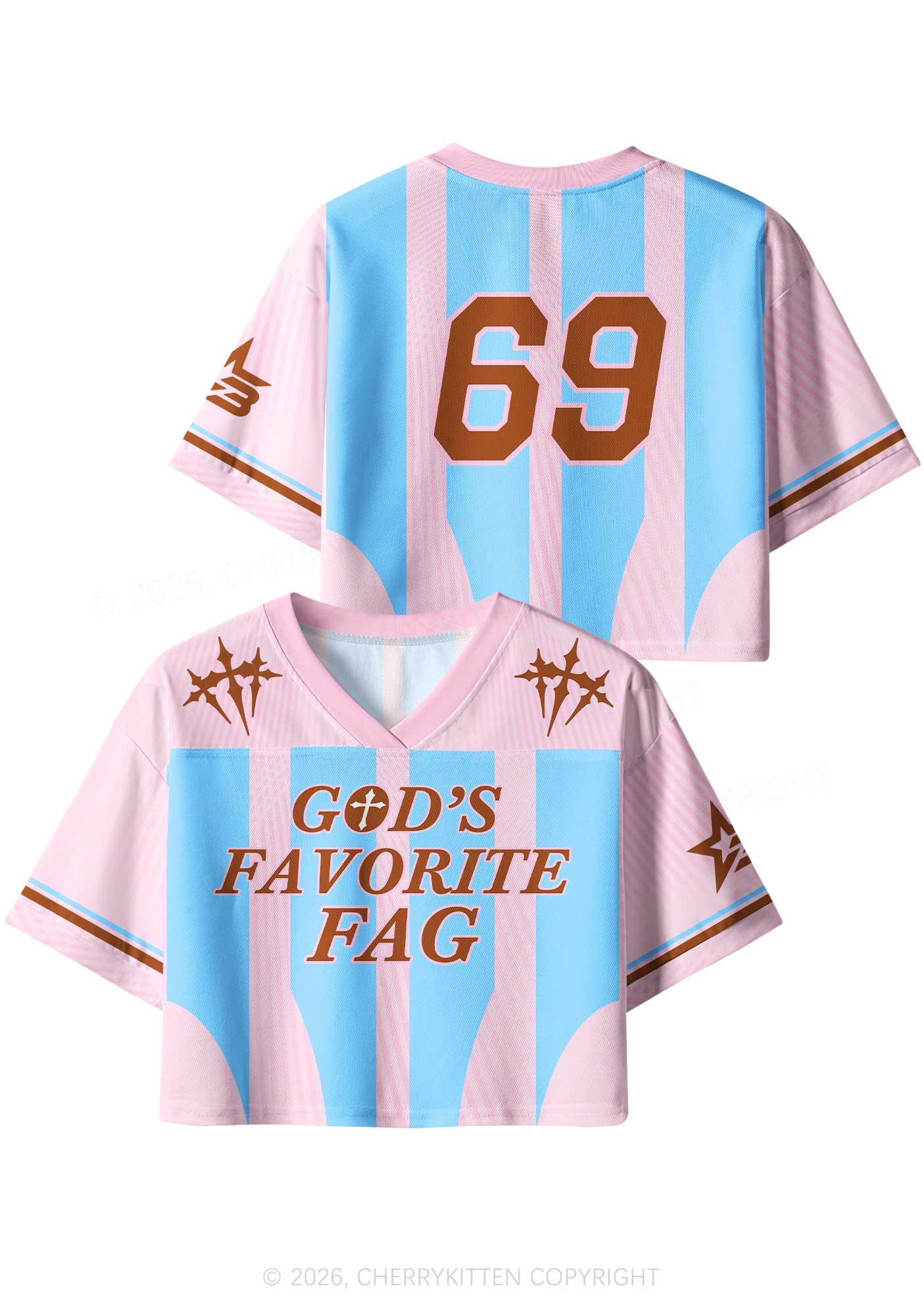 Light Pink Gods Favorite Fag Pride Y2K Crop Sport Jersey Shirts Cherrykitten