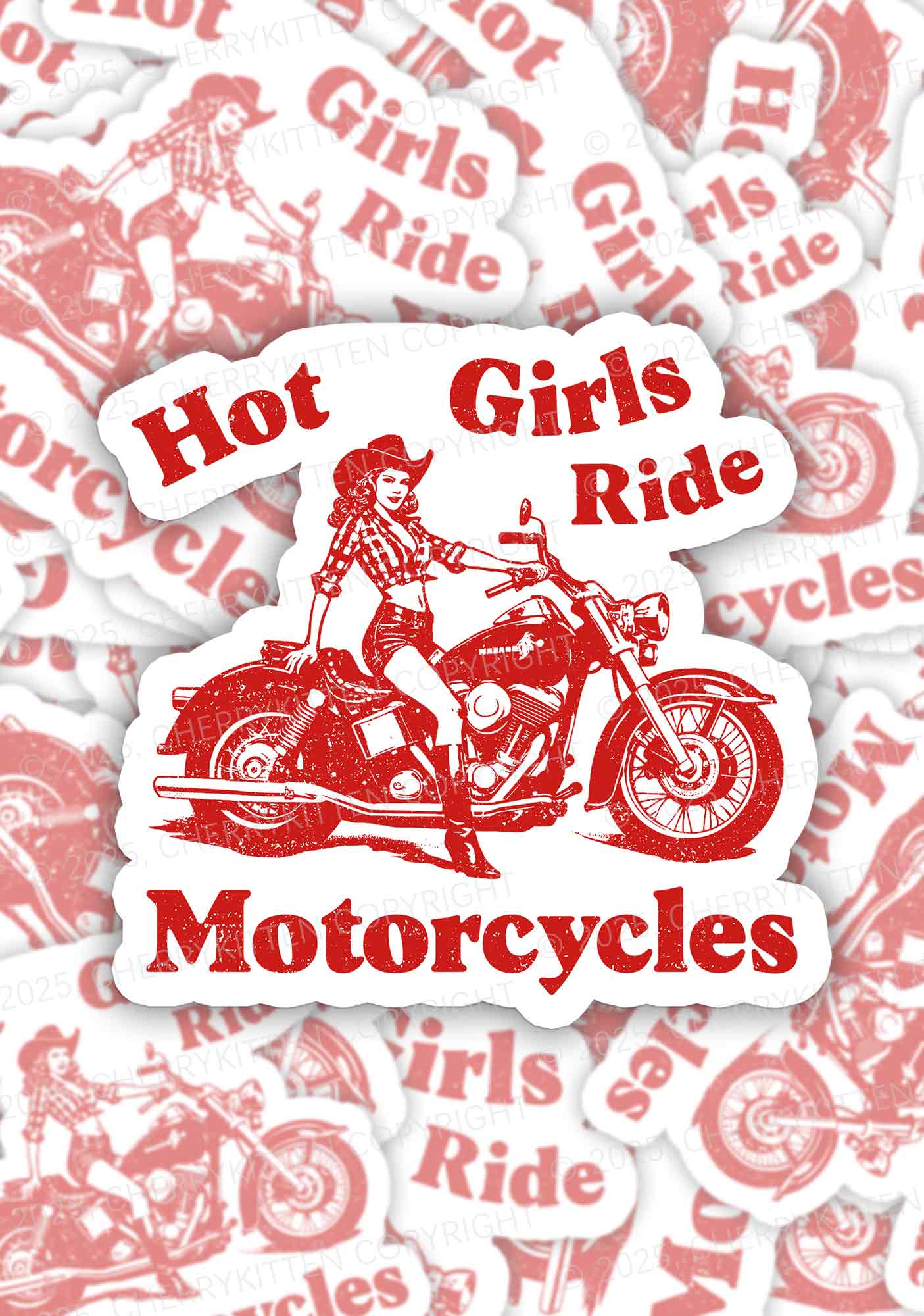 Hot Girls Ride Motorcycles 1Pc Y2K Sticker Cherrykitten
