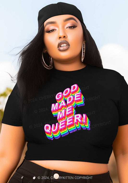 Curvy God Made Me Queer Y2K Baby Tee Cherrykitten