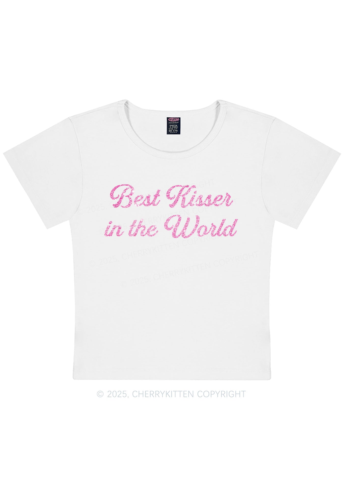 Glitter Best Kisser In The World Y2K Baby Tee Cherrykitten