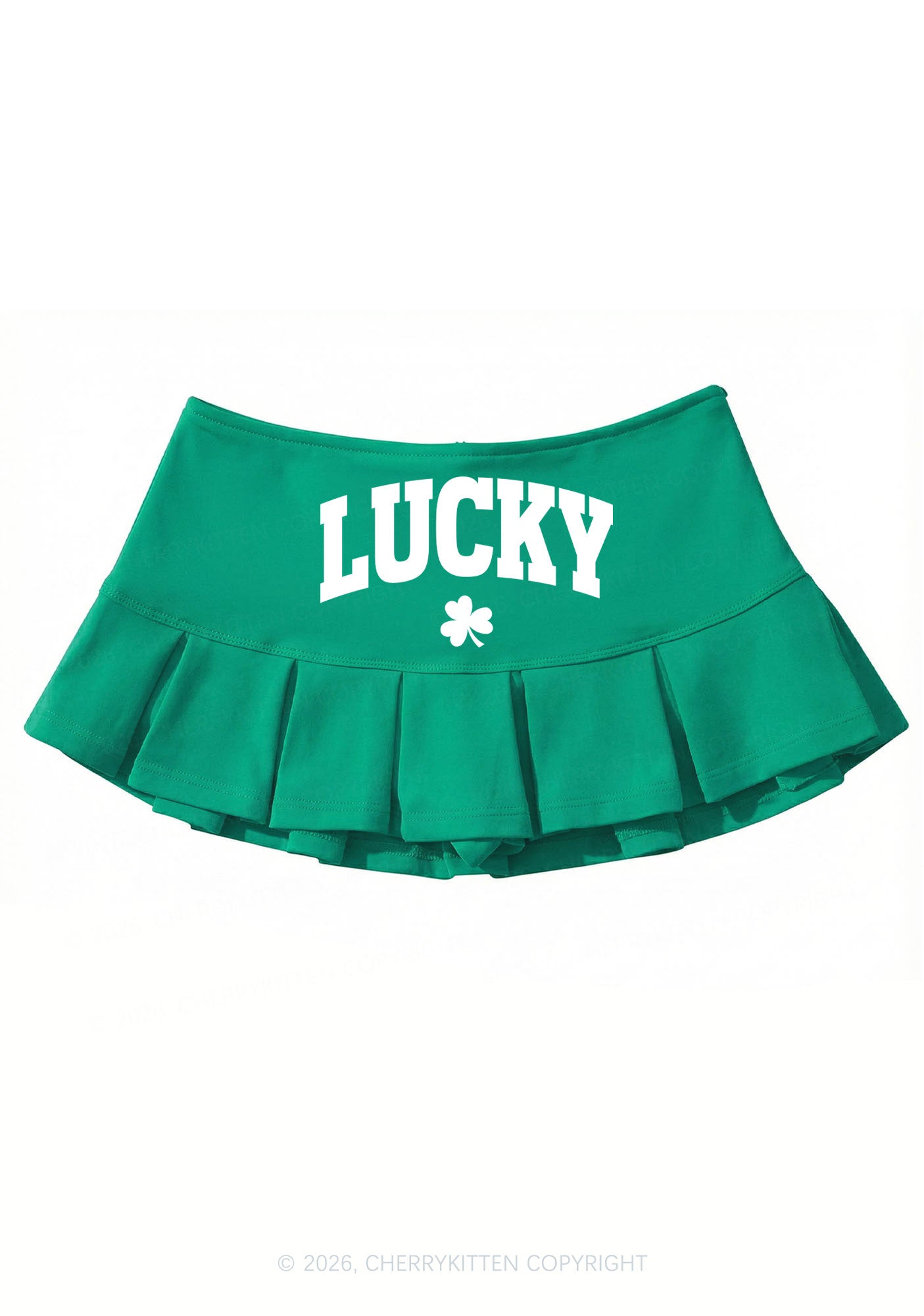Lucky Shamrock St Patricks Y2K Mini Pleated Skirts Cherrykitten