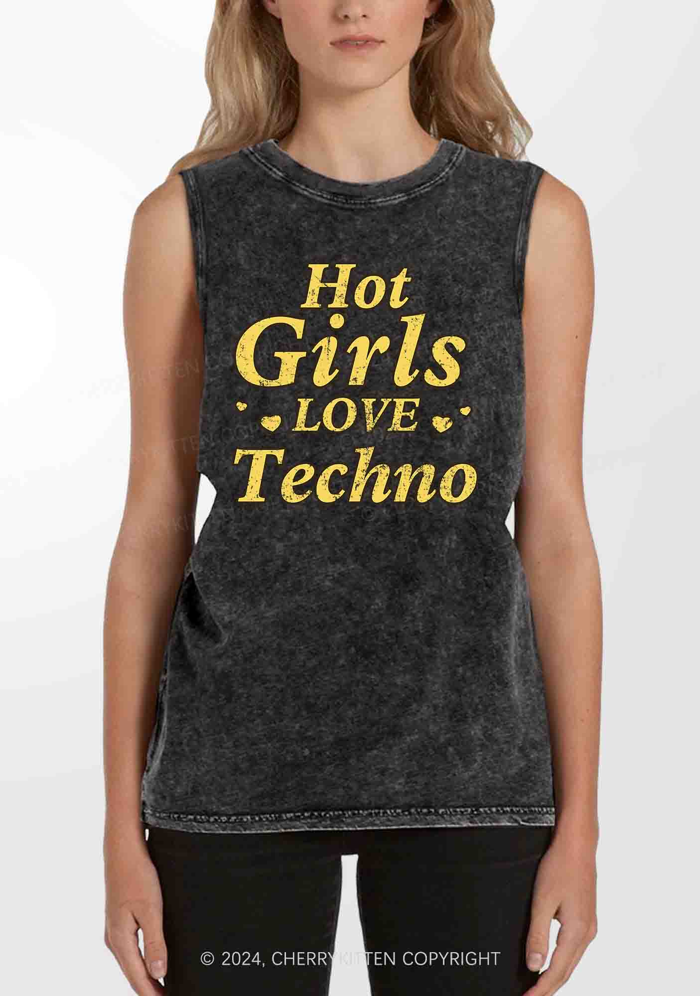 Hot Girls Love Techno Y2K Washed Tank Cherrykitten