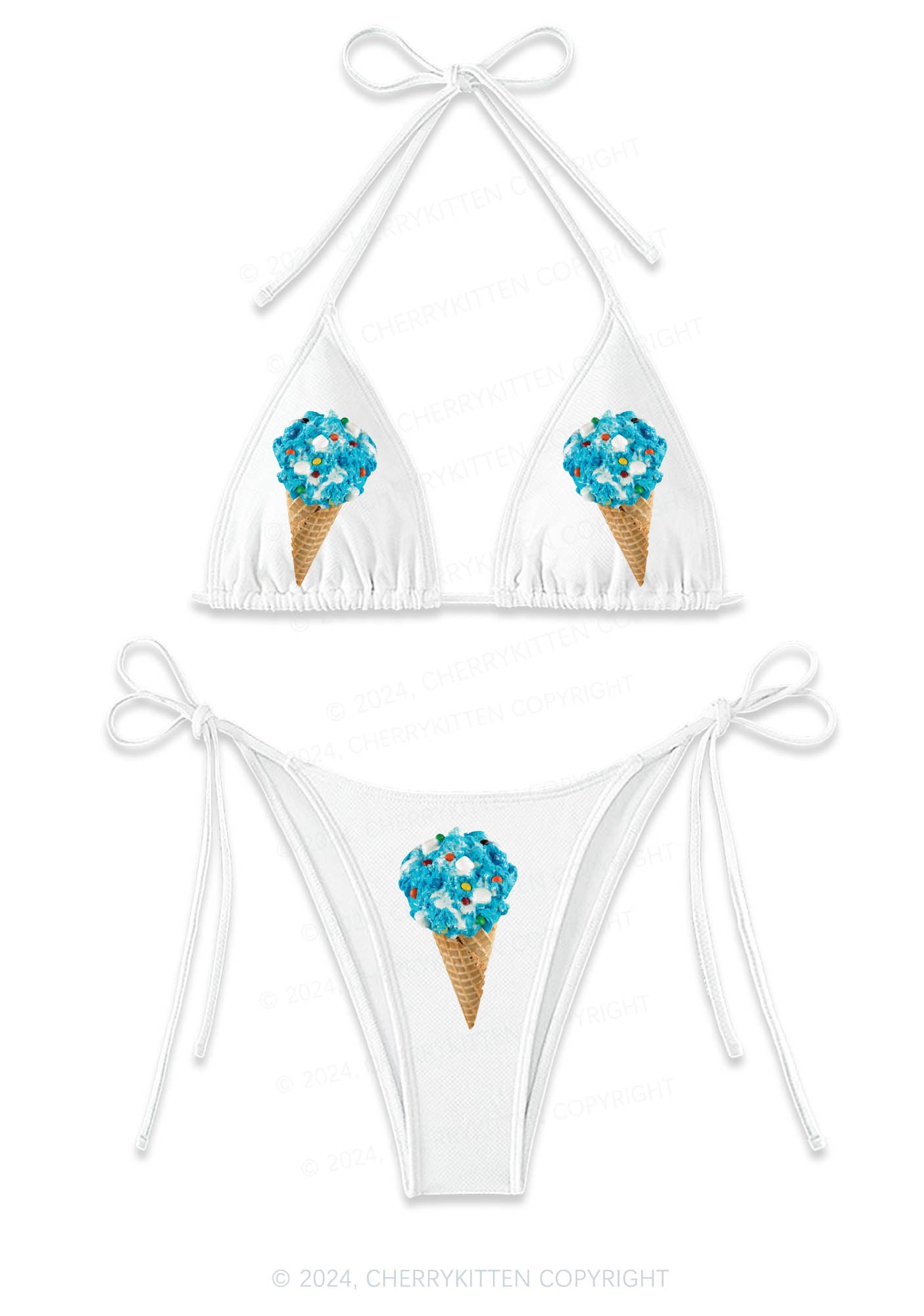 Ice Cream Cone Y2K Halter Triangle Bikini Set Cherrykitten