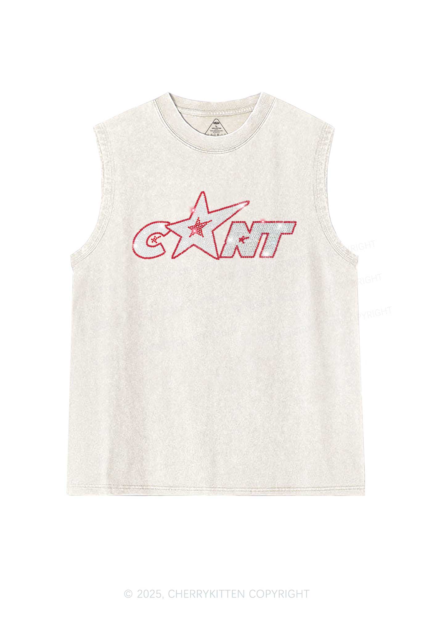 Rhinestone Star Cxxt Y2K Washed Muscle Tank Cherrykitten