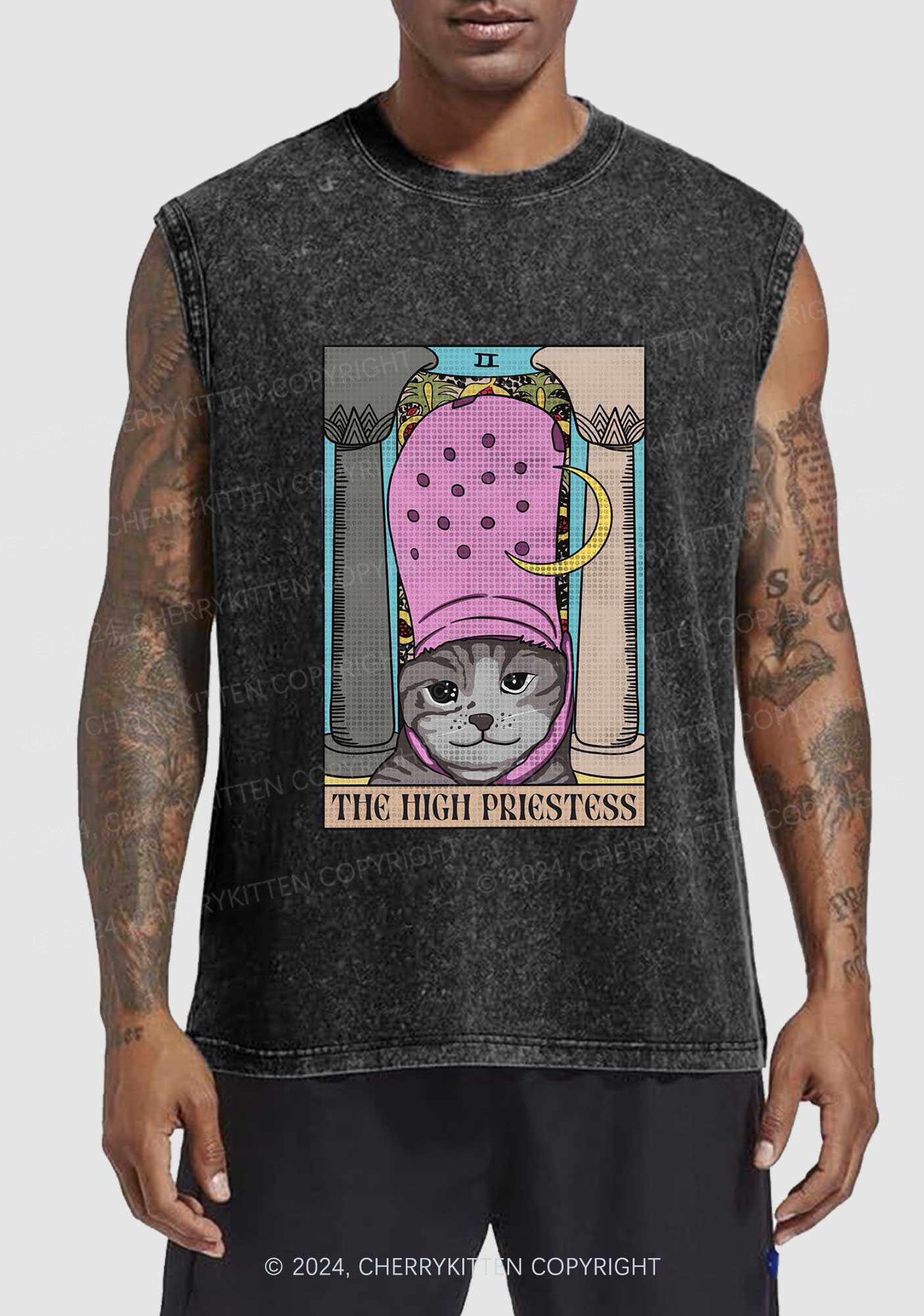 High Priestess Cat Y2K Washed Tank Cherrykitten