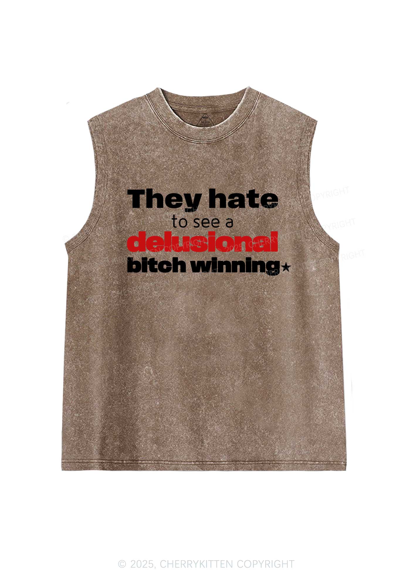 Delusional Bxtch Winning Y2K Washed Muscle Tank Cherrykitten