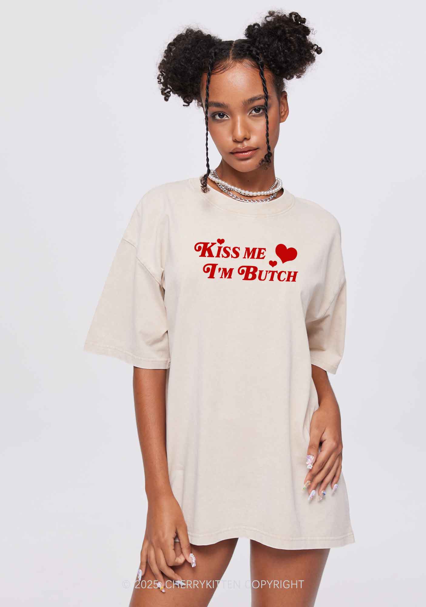 Kiss Me Im Butch Y2K Shirts Washed Tee Cherrykitten