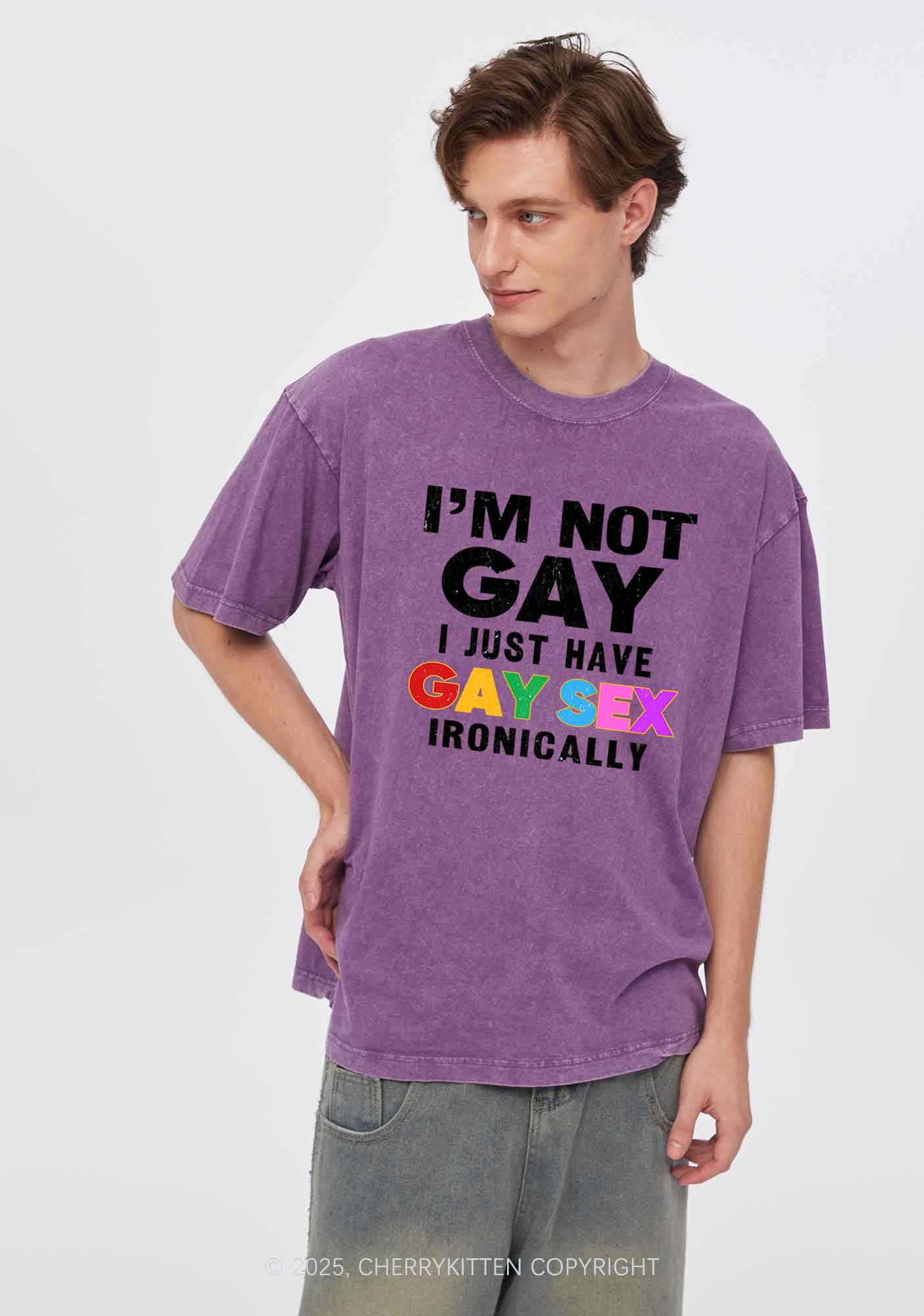 Gay Sx Ironically Pride Y2K Shirts Washed Tee Cherrykitten