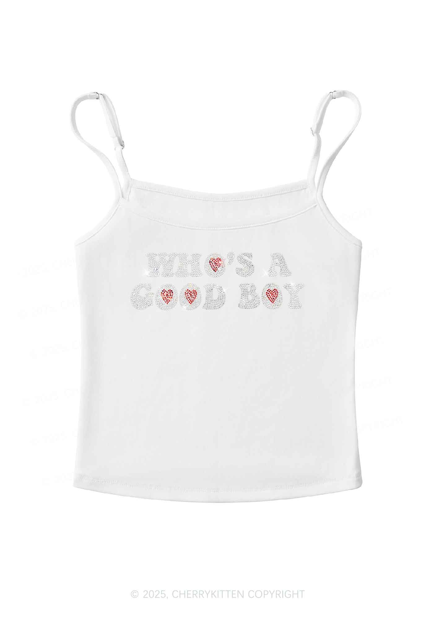 Rhinestone Whos A Good Boy Y2K Spaghetti Strap Cami Cherrykitten