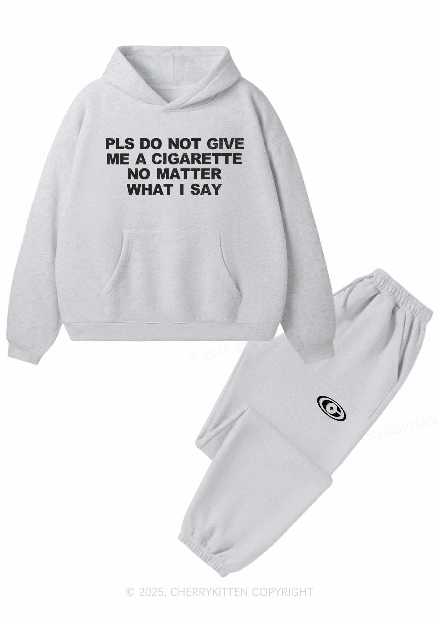 Dont Give Me Cigarette Y2K Fleece Hoodie Set Cherrykitten