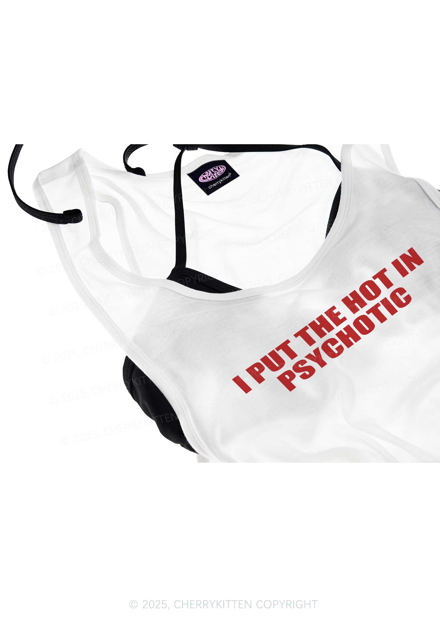 I Put The Hot In Psychotic Y2K Sheer Boyfriend Tank Cherrykitten