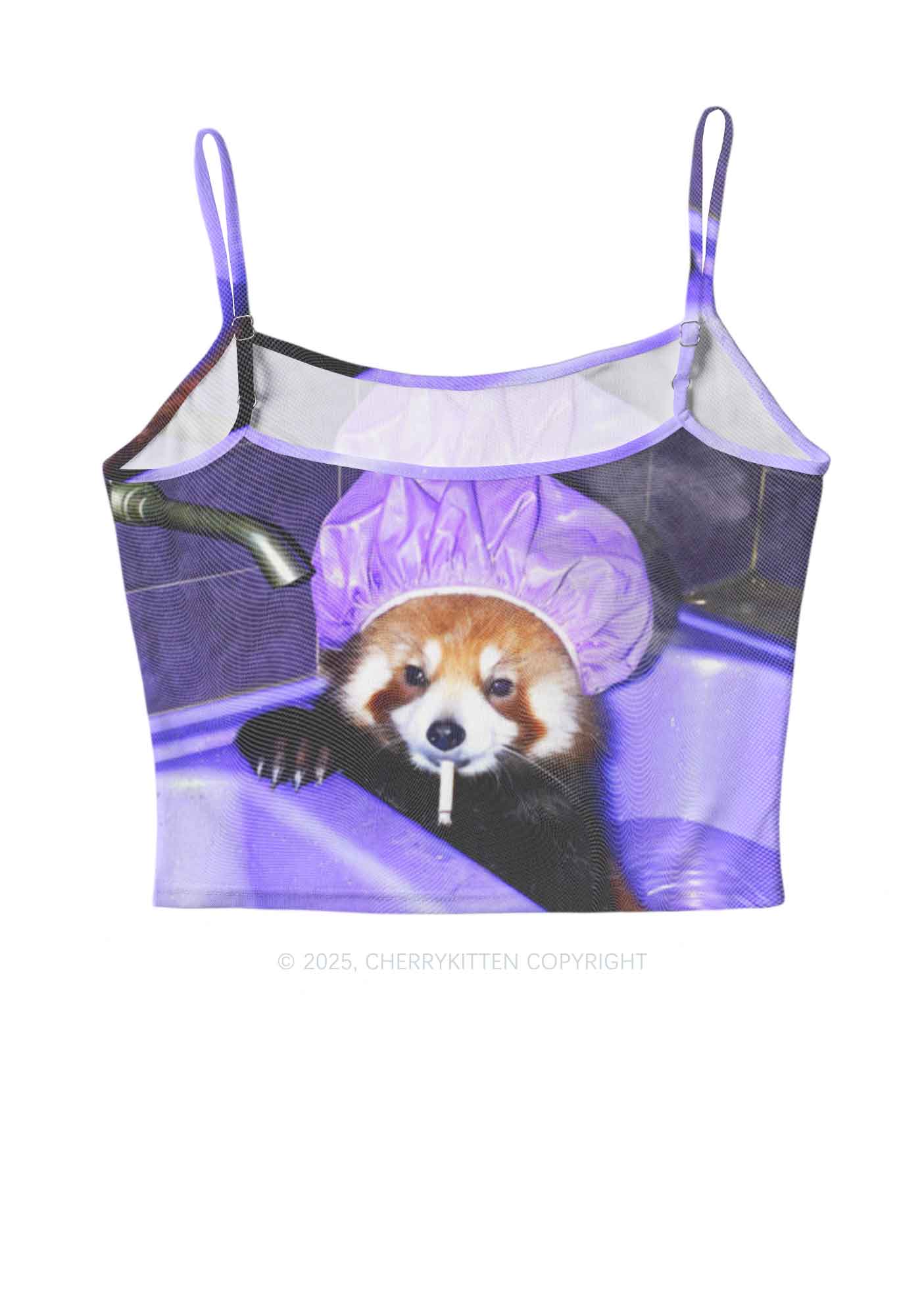 Purple Bath Smoking Raccoon Y2K Mesh Cami Tank Cherrykitten