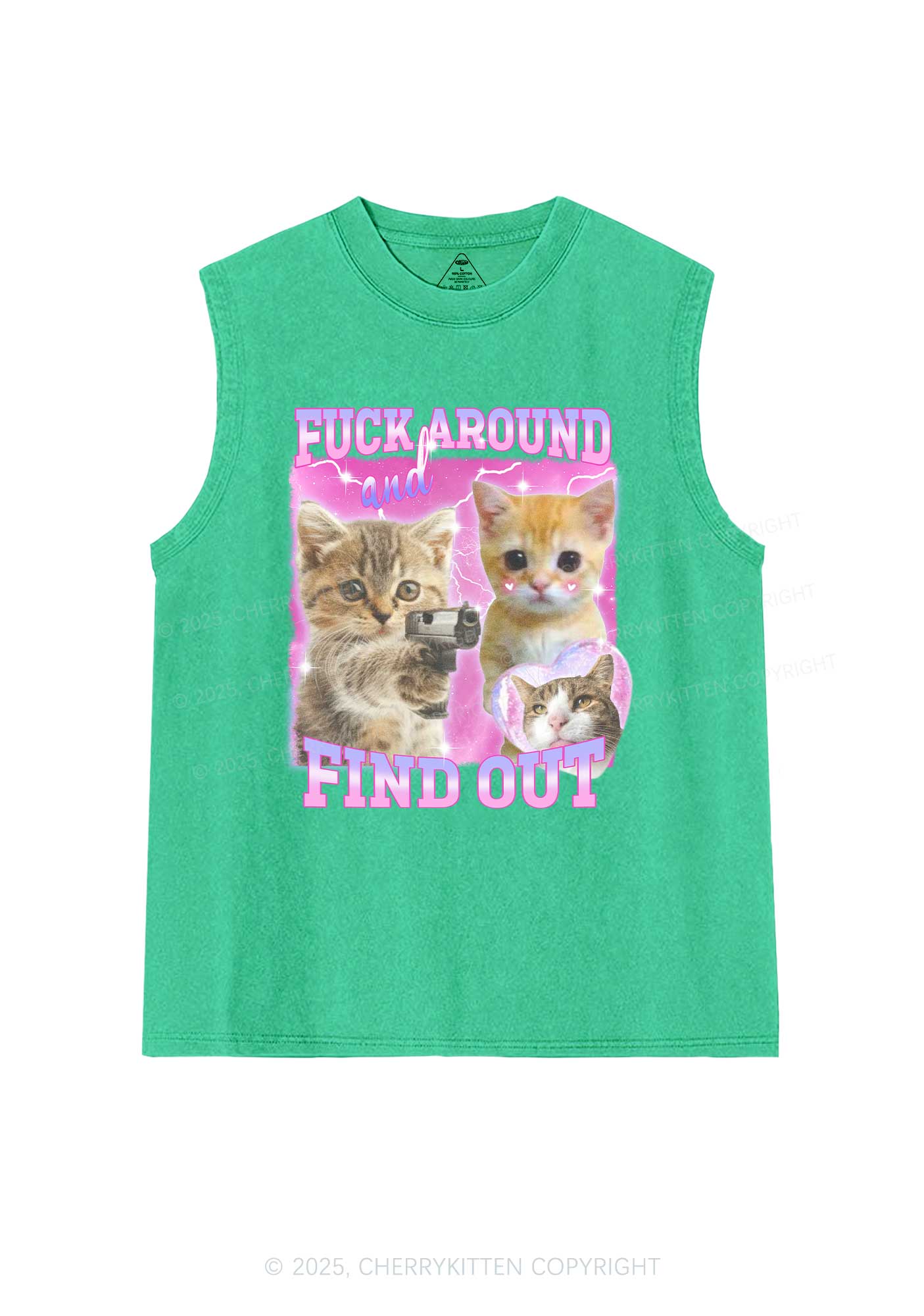 Fxxk Around Cats Y2K Washed Muscle Tank Cherrykitten