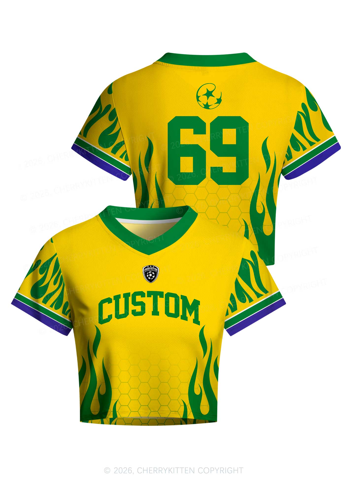 Custom Yellow Green Flame Y2K Crop Football Jersey Shirts Cherrykitten