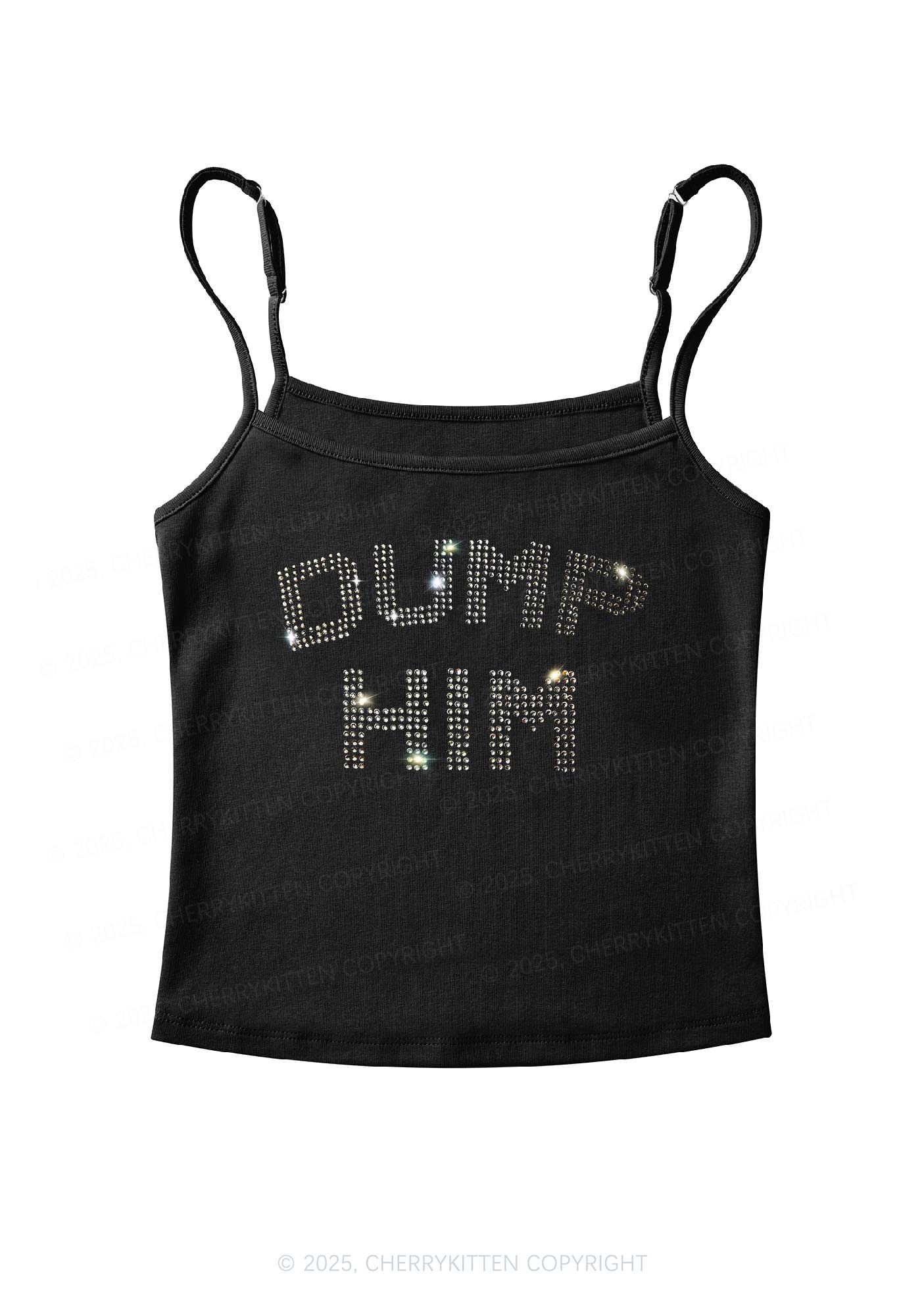 Rhinestone Dump Him Y2K Spaghetti Strap Cami Cherrykitten