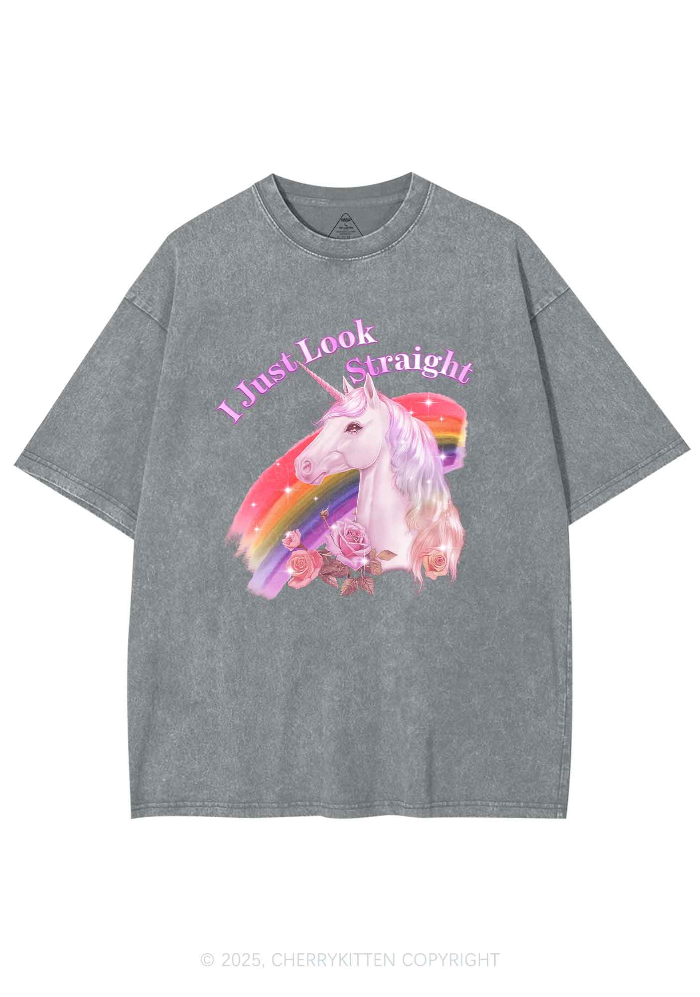 Look Straight Unicorn Pride Y2K Shirts Washed Tee Cherrykitten
