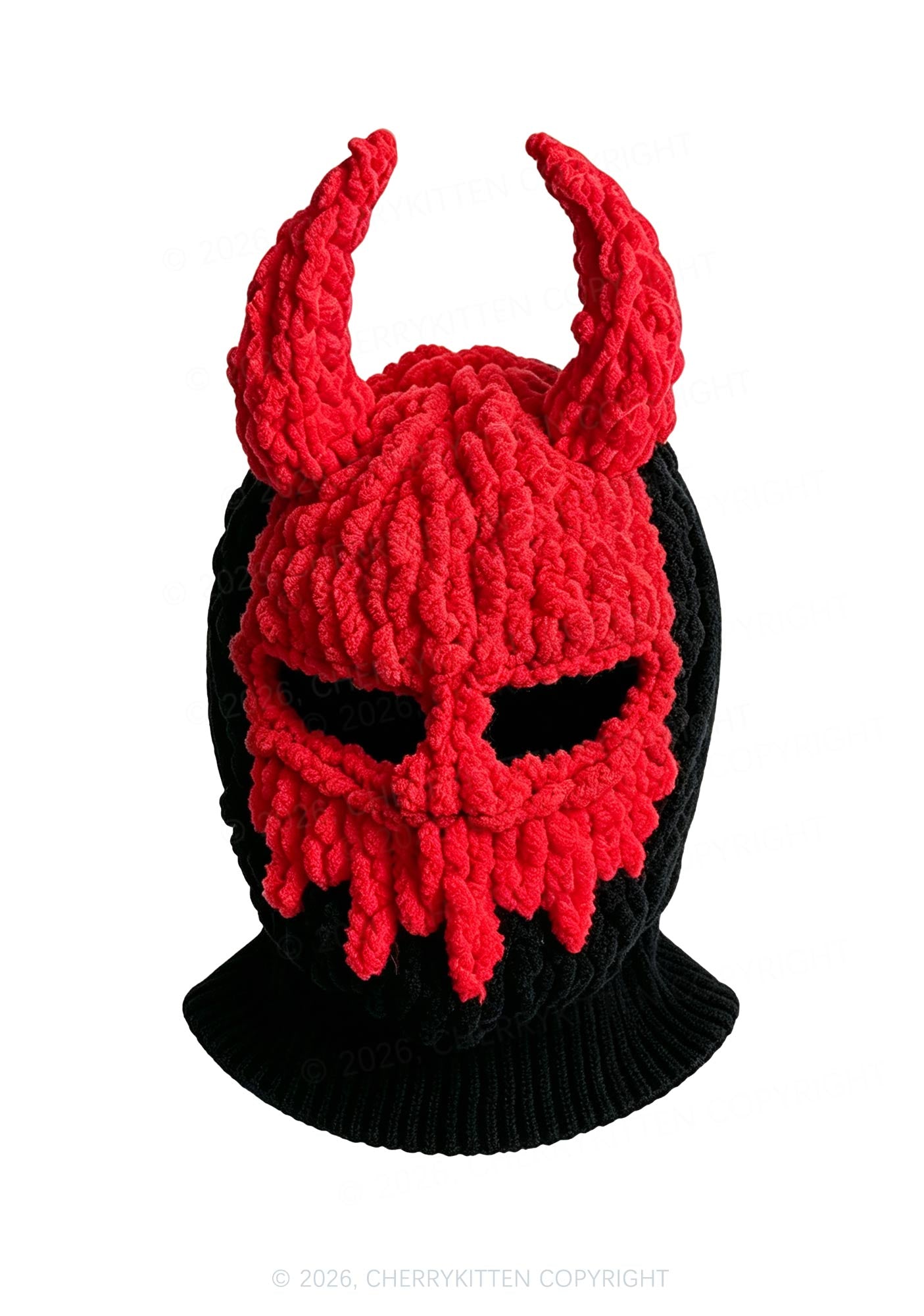 Halloween White Devil Horn Y2K Knitted Balaclava Cherrykitten