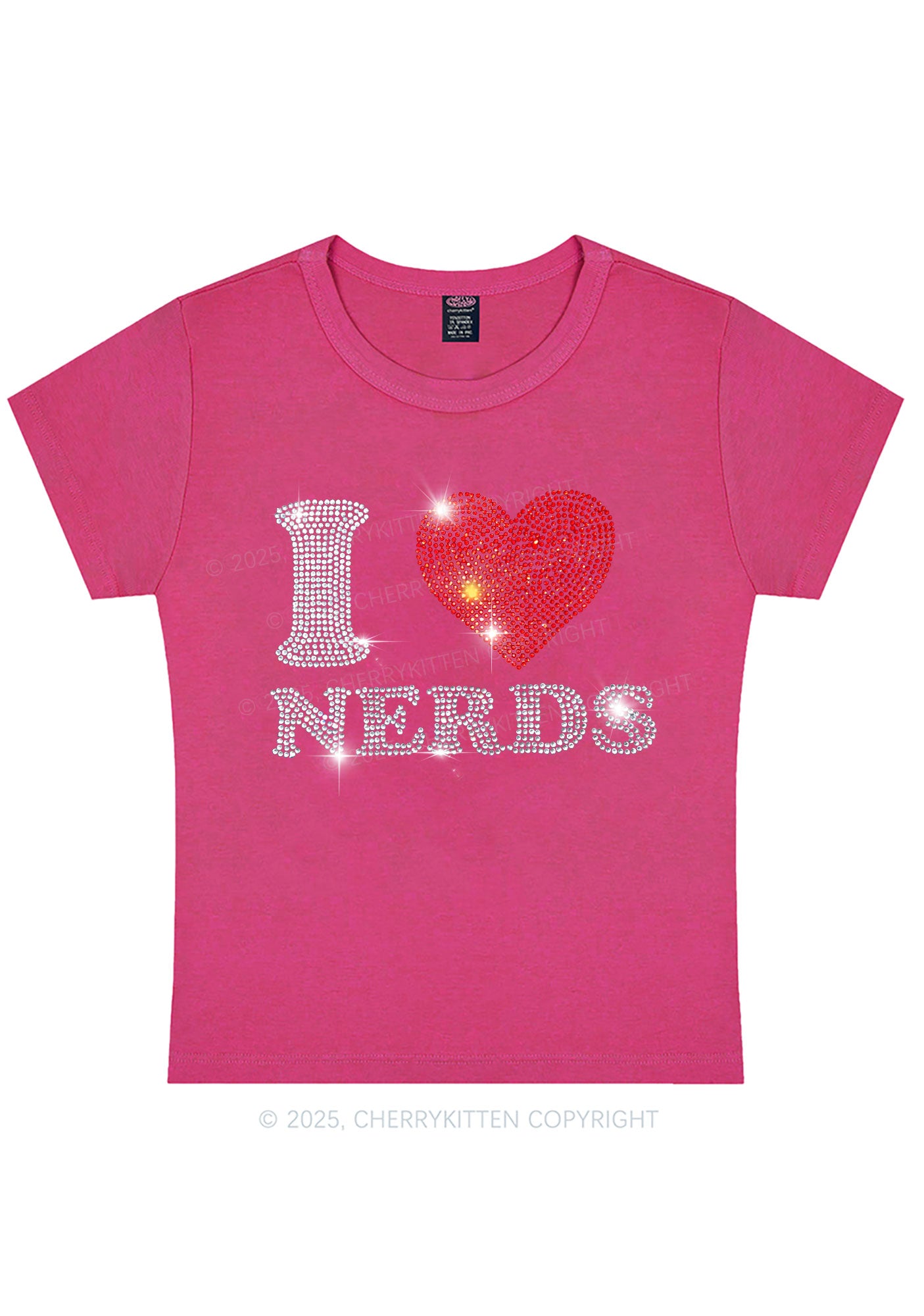 Curvy Rhinestone I Love Nerds Y2K Baby Tee Cherrykitten