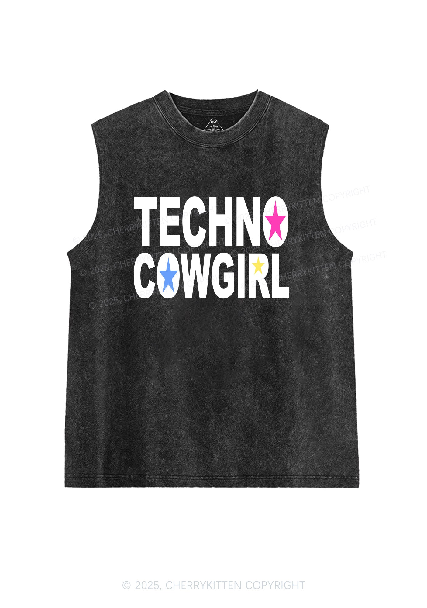 Techno Cowgirl Y2K Washed Muscle Tank Cherrykitten