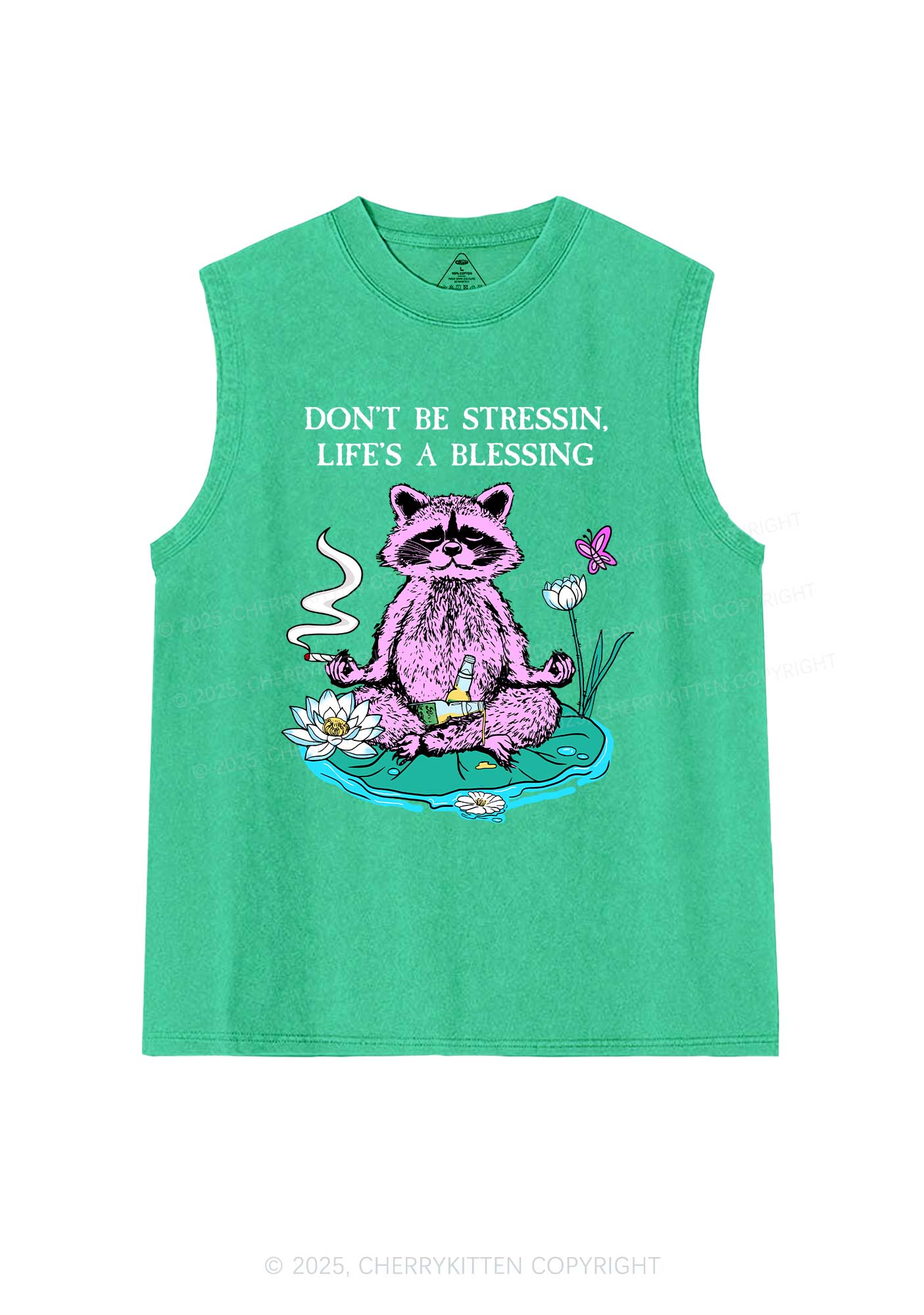 Dont Stress Raccoon Y2K Washed Muscle Tank Cherrykitten