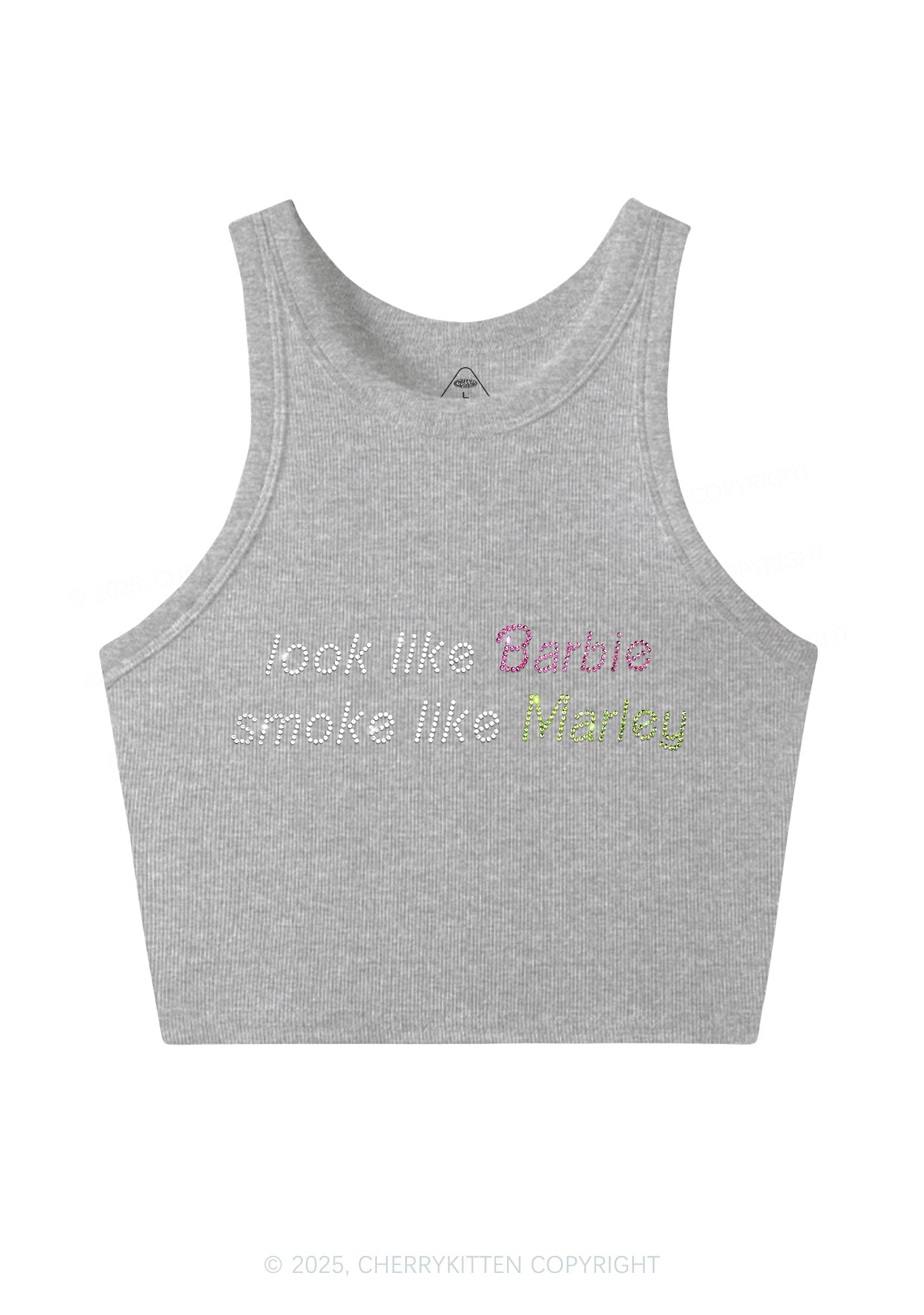 Rhinestone Smoke Like Marley Y2K Crop Tank Top Cherrykitten