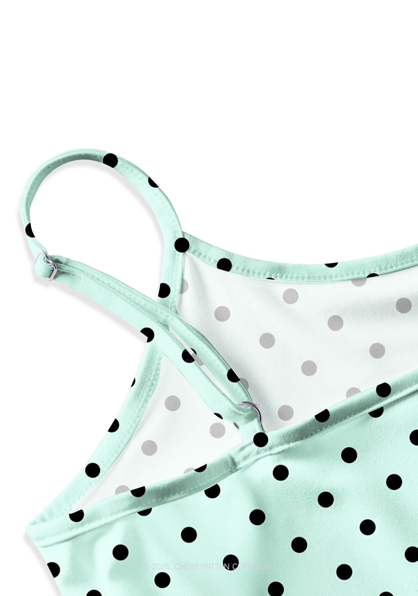 Black Dots On Mint Green Y2K Print Slip Dress Cherrykitten
