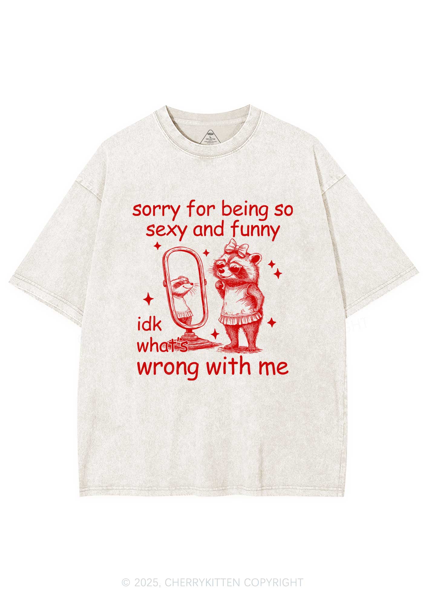 So Funny Raccoon Y2K Shirts Washed Tee Cherrykitten