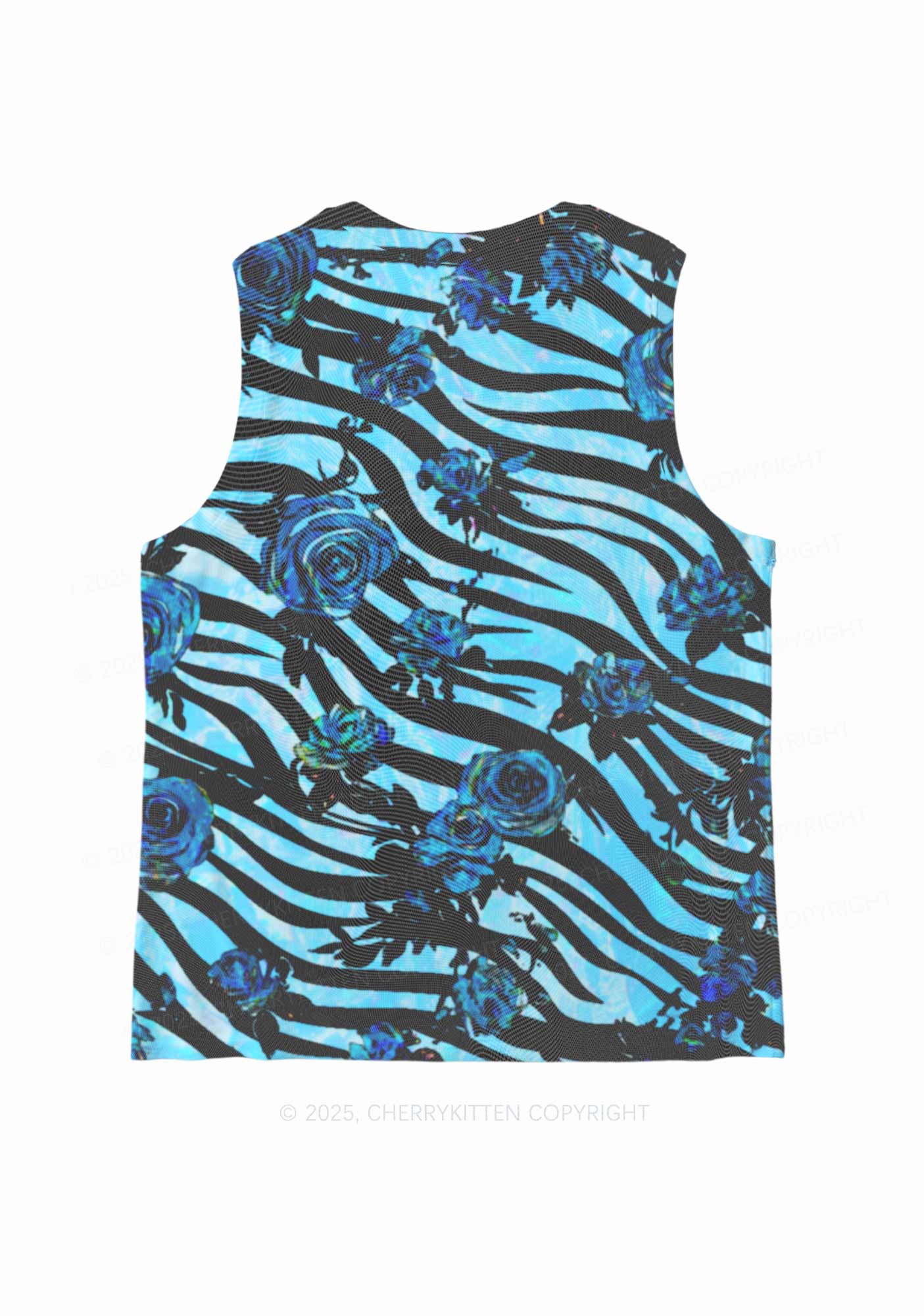 Blue Zebra Roses Y2K Mesh Muscle Tank Cherrykitten