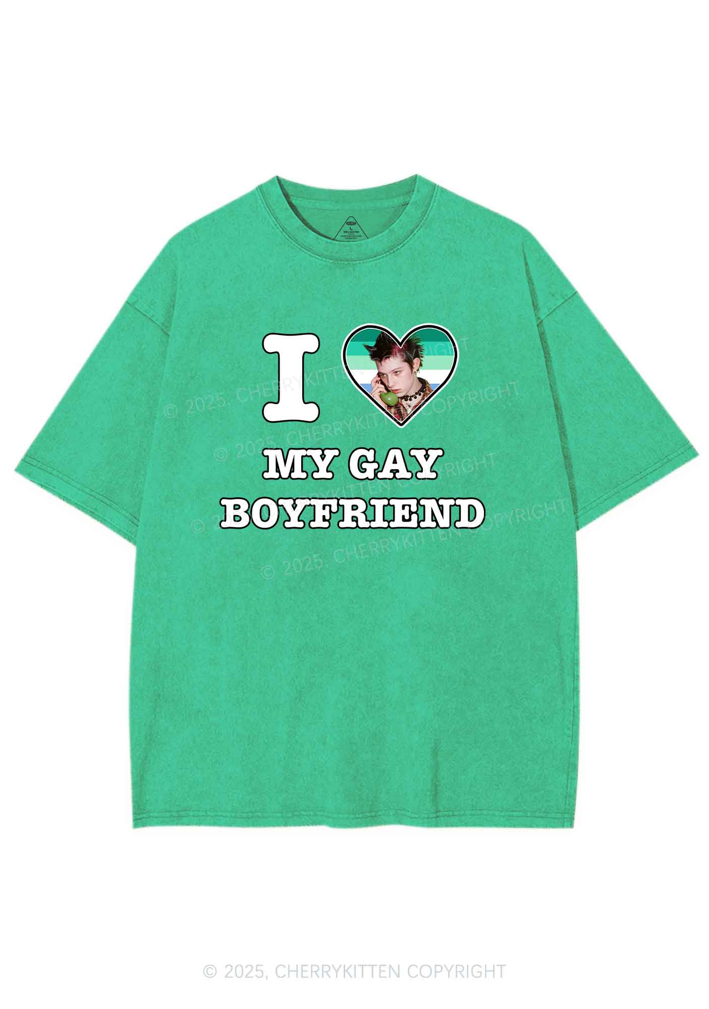 Custom My Gay BF Pride Y2K Shirts Washed Tee Cherrykitten