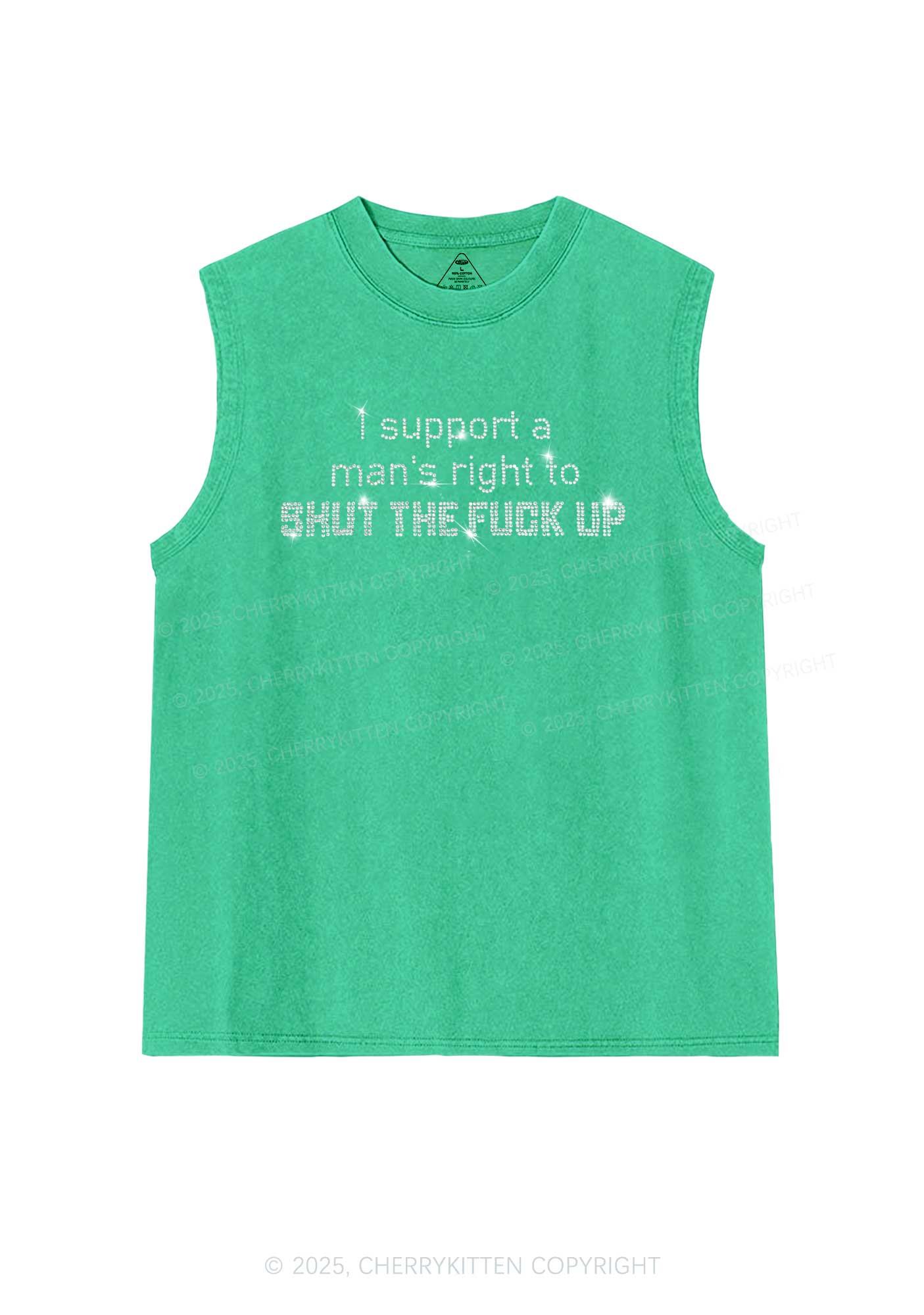Rhinestone I Support A Mans Right Y2K Washed Muscle Tank Cherrykitten