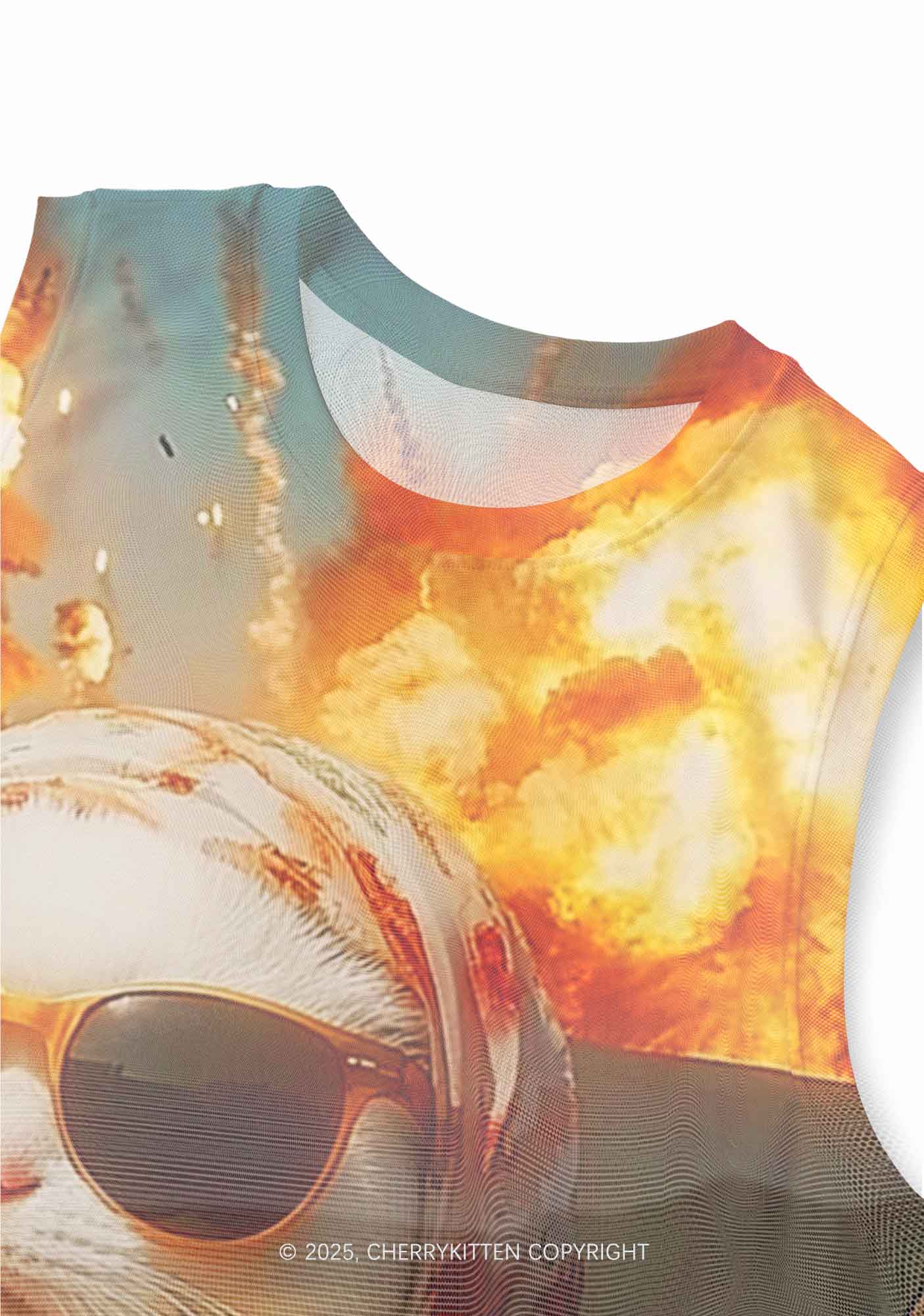 Cool Cat Enjoying Coffee Y2K Mesh Muscle Tank Cherrykitten