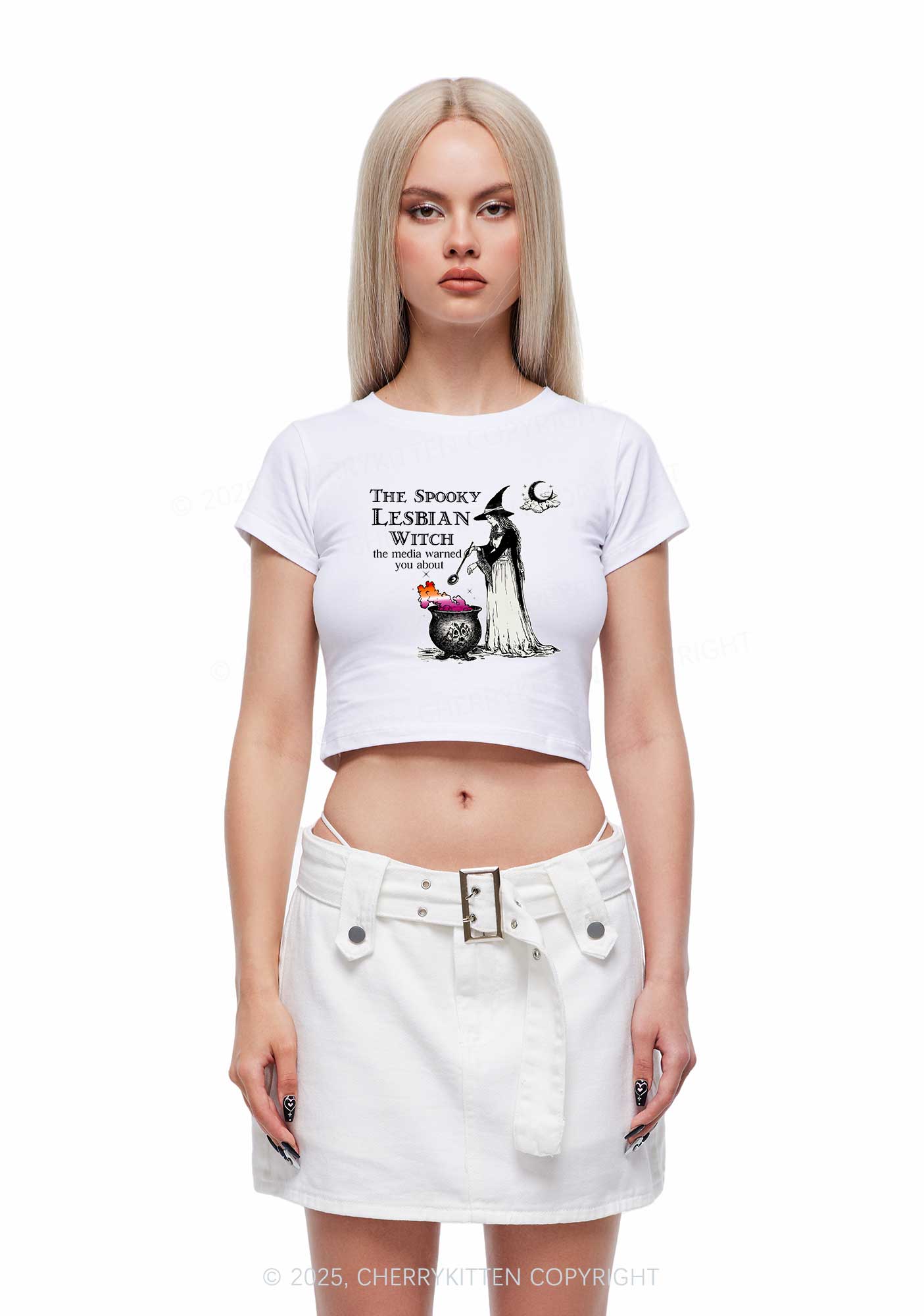 The Spooky Lesbian Witch Y2K Baby Tee Cherrykitten