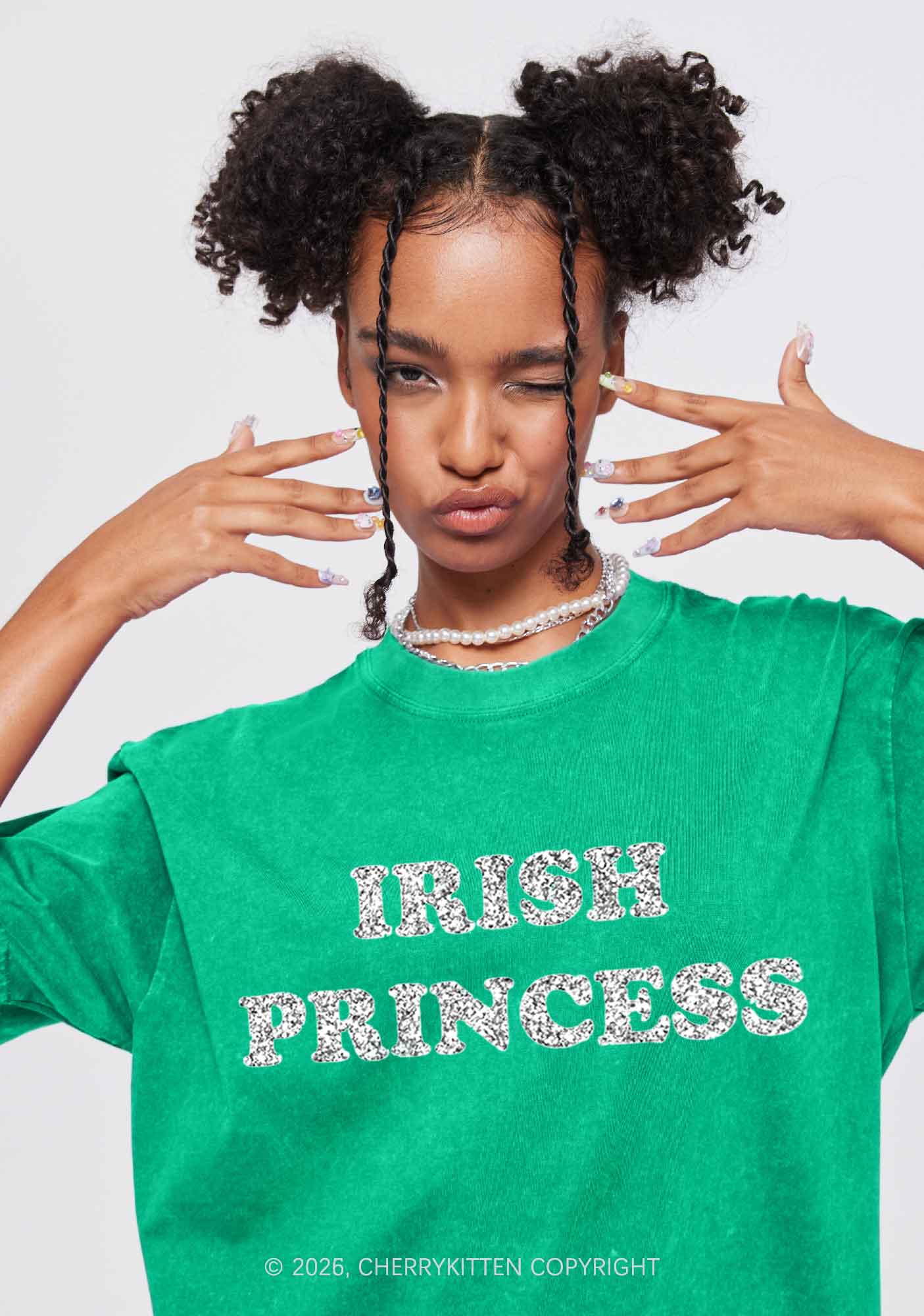 Glitter Irish Princess St Patricks Y2K Shirts Washed Tee Cherrykitten
