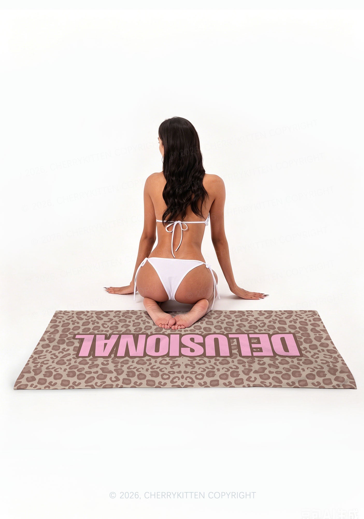 Pink Delusional Leopard Y2K Beach Towel Cherrykitten