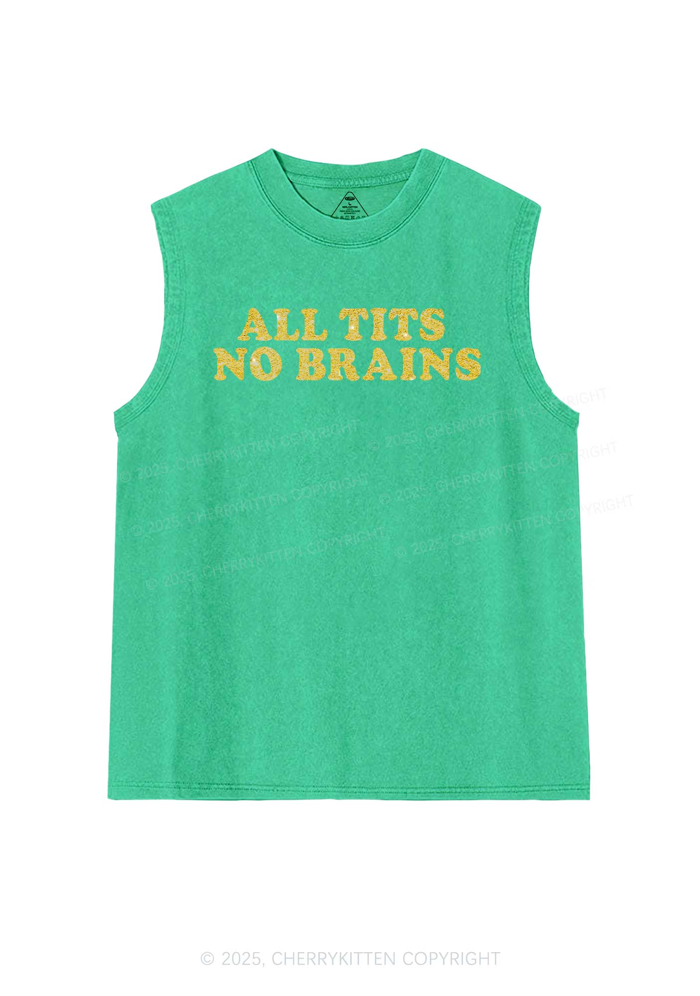 Glitter All Txts No Brains Y2K Washed Muscle Tank Cherrykitten