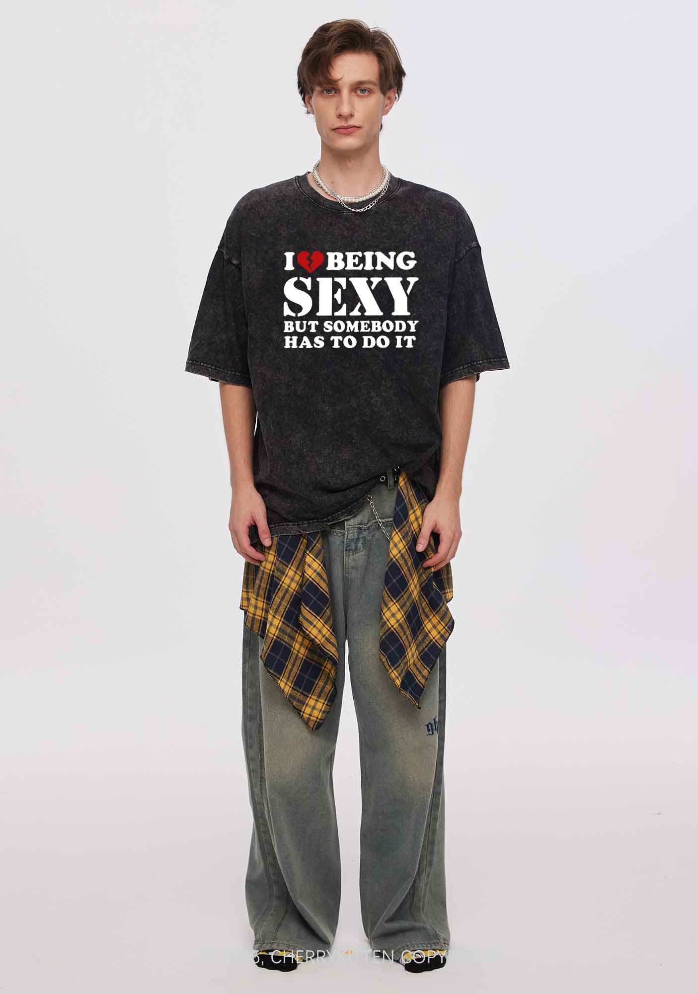 Being Sexy Tough Y2K Shirts Washed Tee Cherrykitten