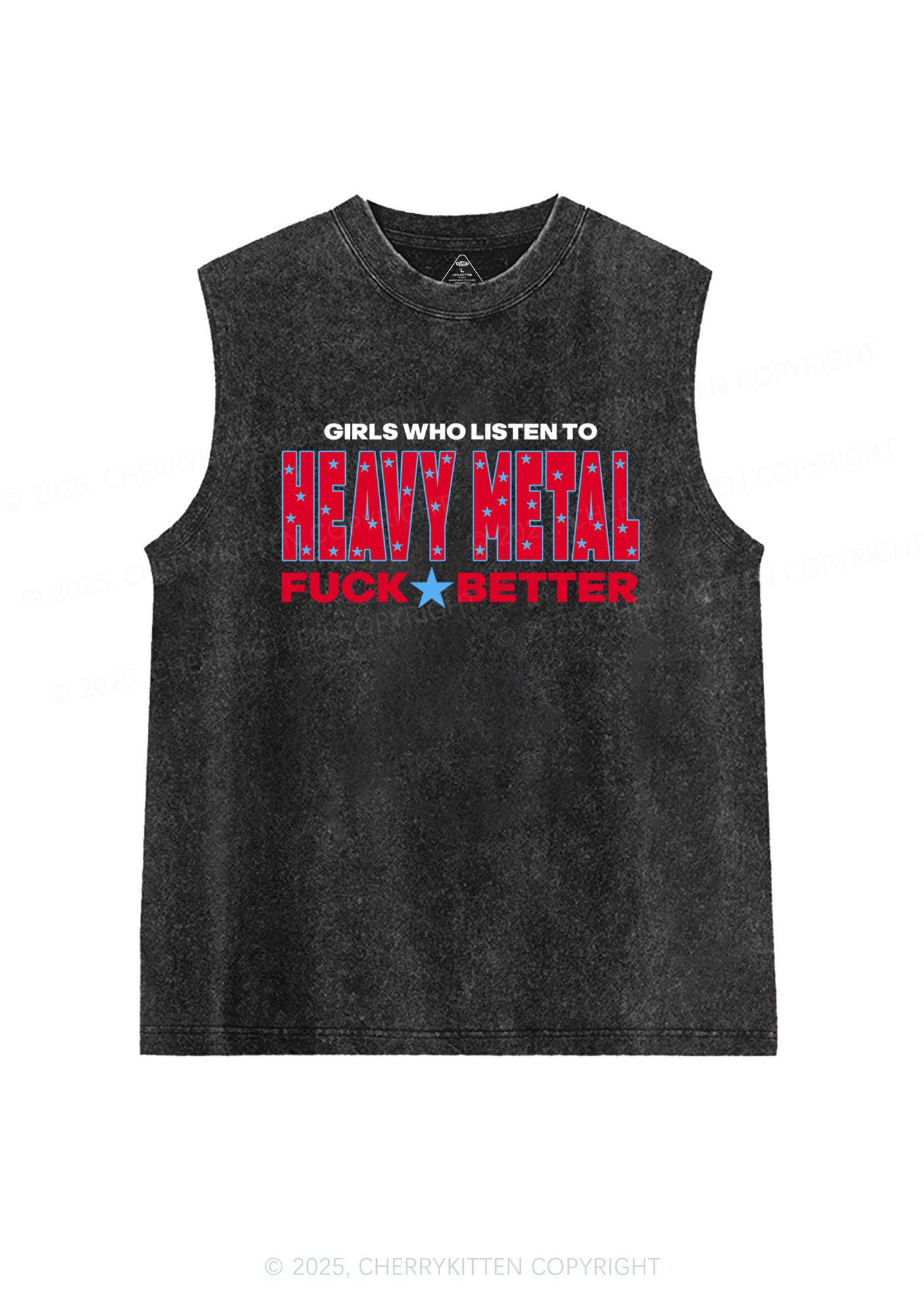 Girls Listen Heavy Metal Y2K Washed Muscle Tank Cherrykitten