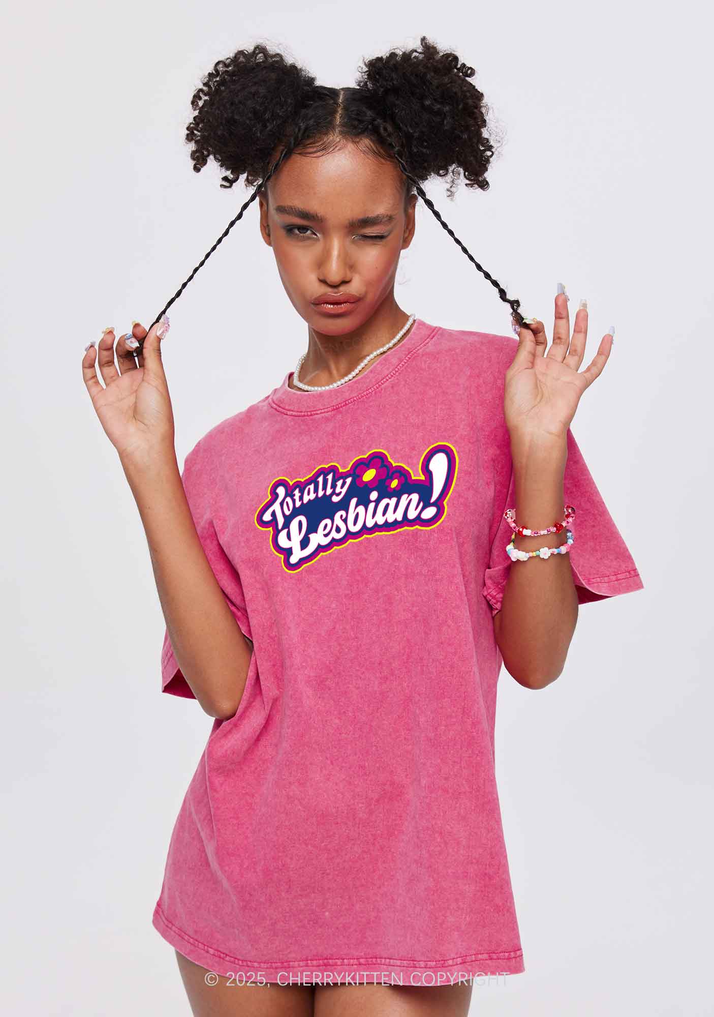 Totally Lesbian Pride Y2K Shirts Washed Tee Cherrykitten