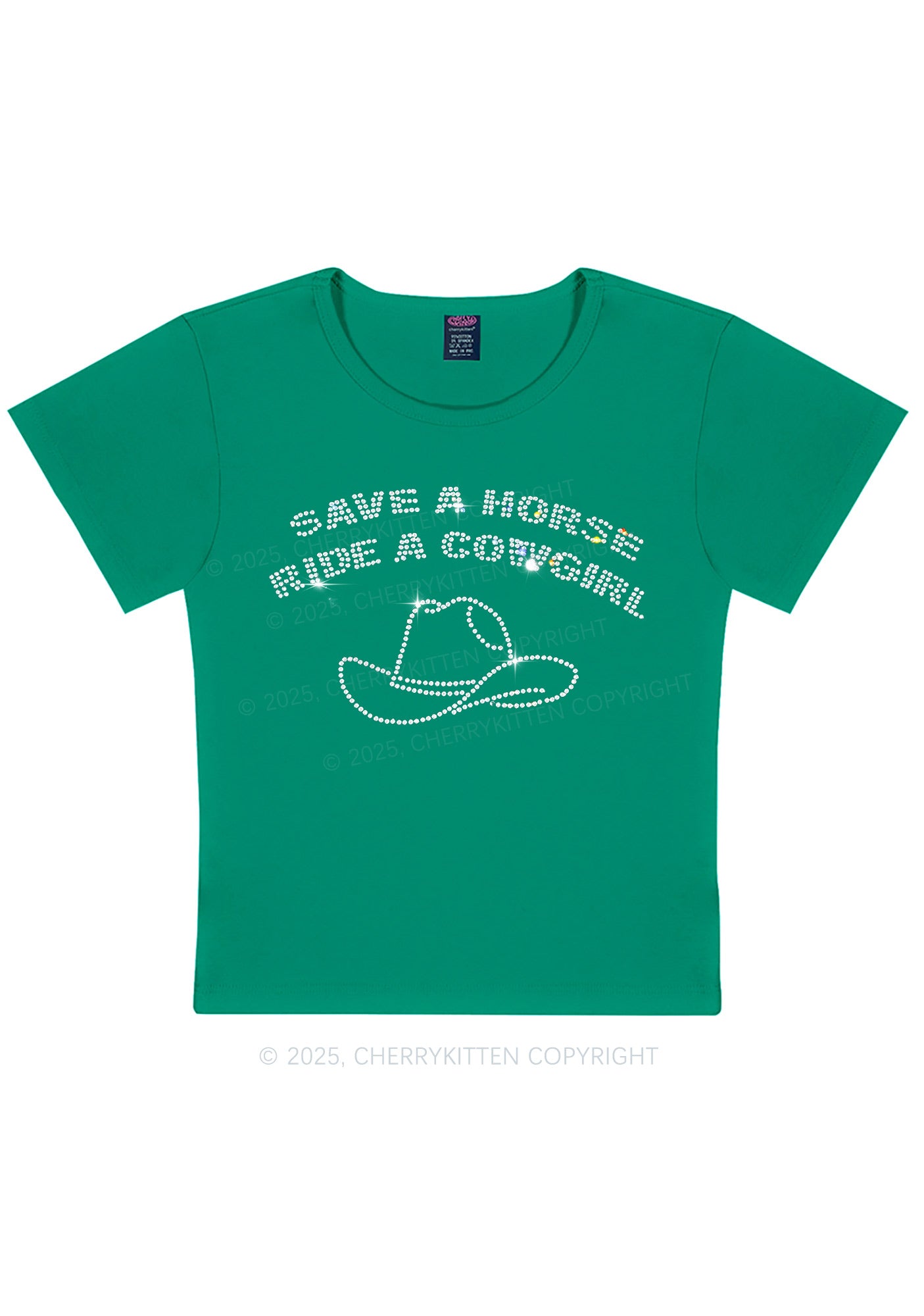 Rhinestone Save Horse Ride Cowgirl Y2K Baby Tee Cherrykitten