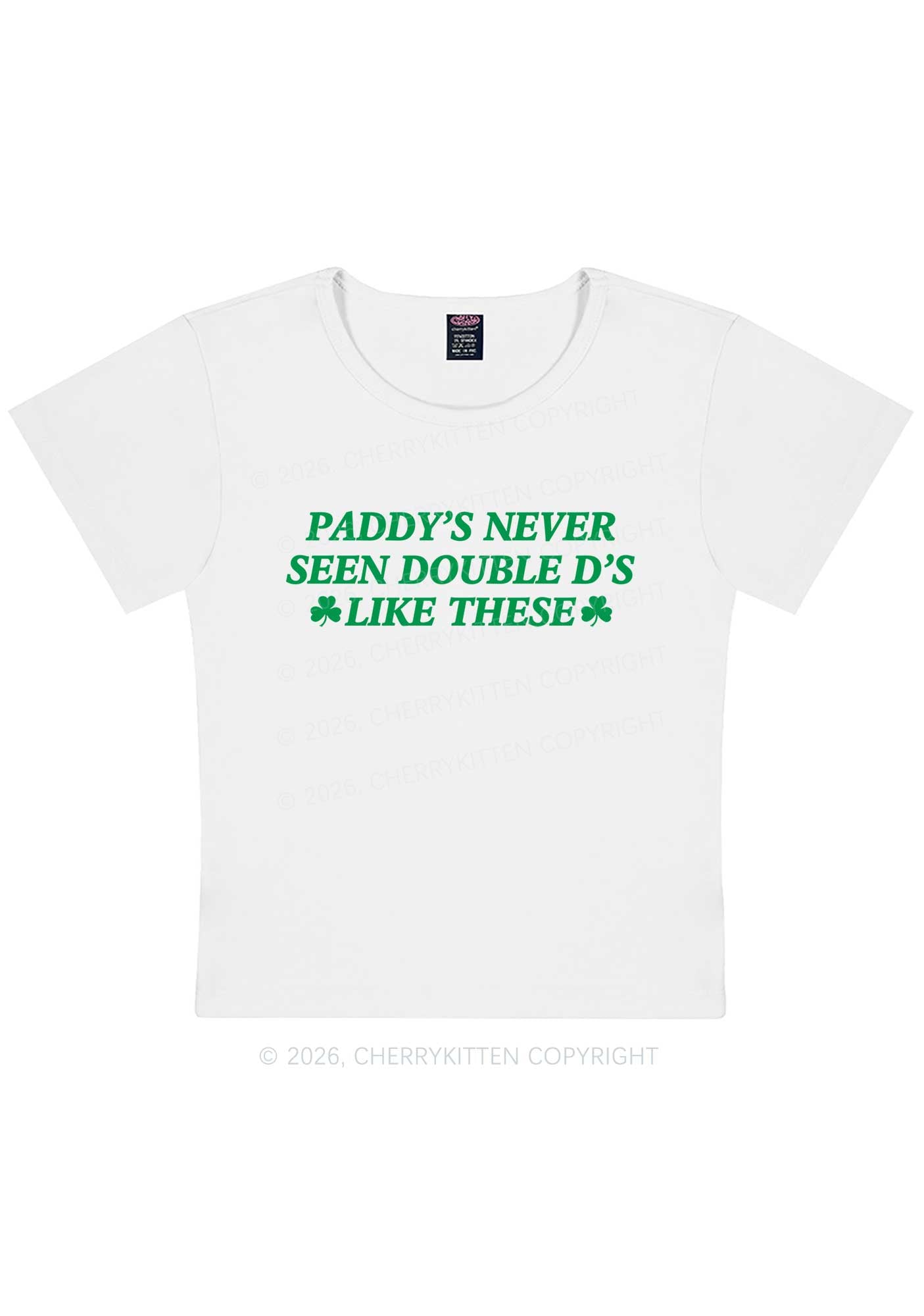 Paddys Never Seen Double D St Patricks Y2K Baby Tee Cherrykitten