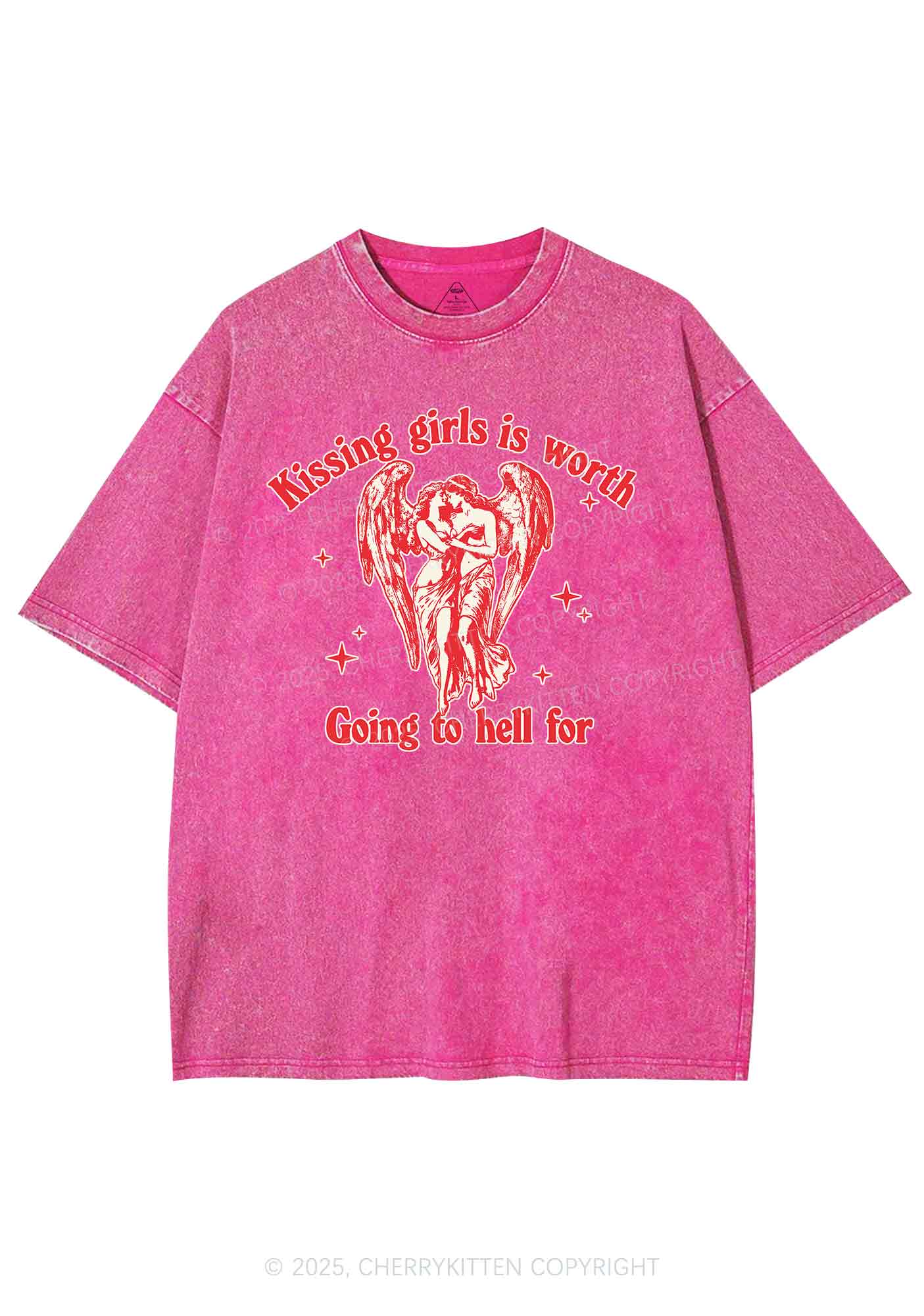 Kissing Girls To Hell Pride Y2K Shirts Washed Tee Cherrykitten