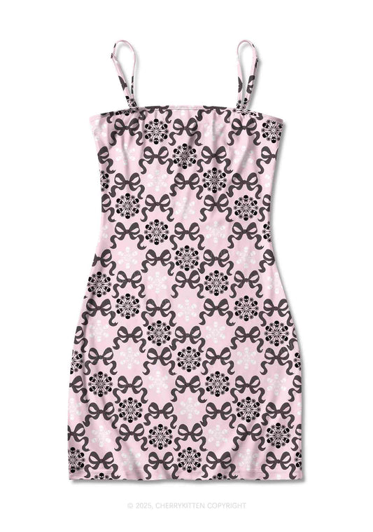 Christmas Bow Skull Snowflakes Y2K Print Slip Dress Cherrykitten