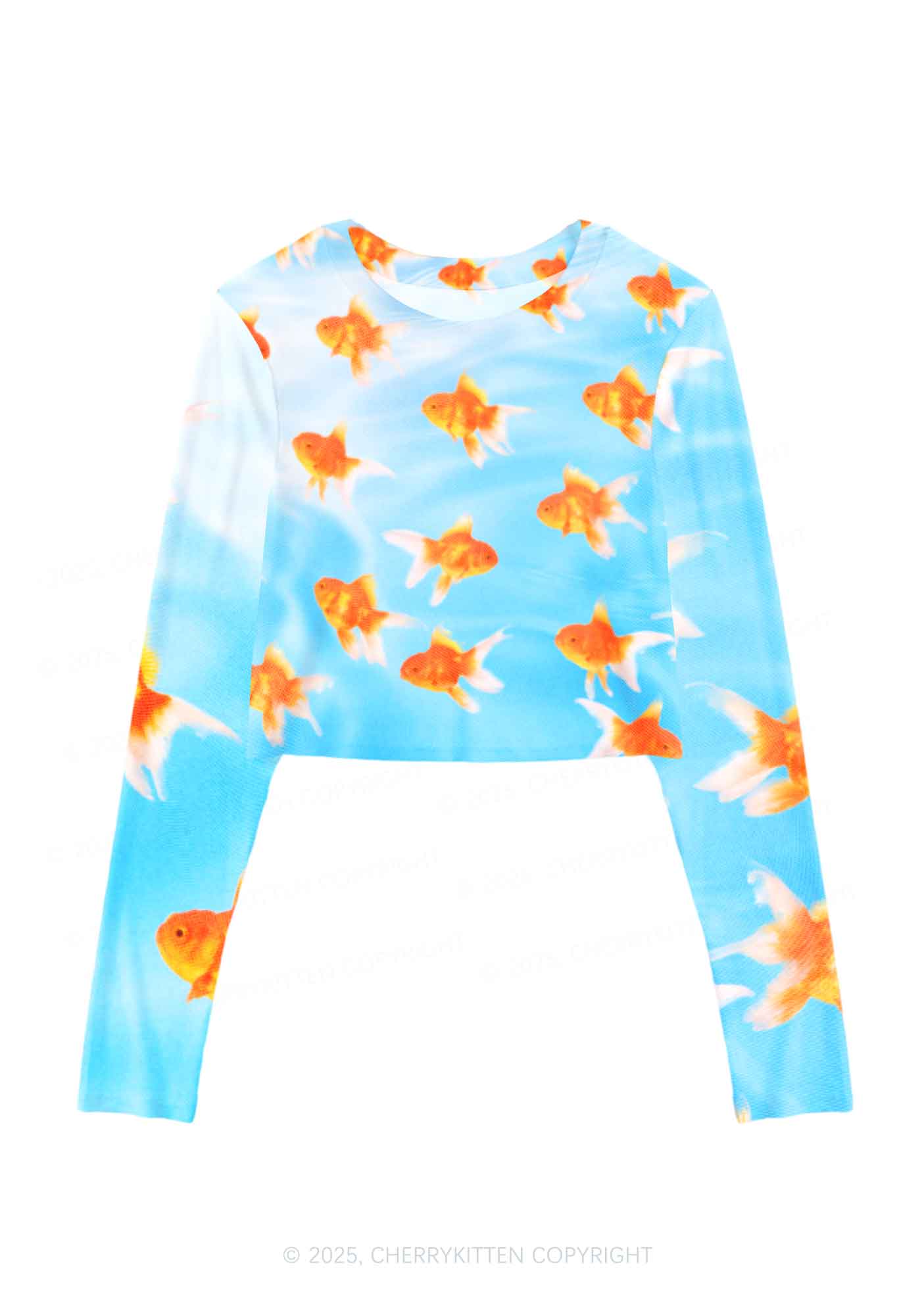 Goldfish Y2K Mesh Long Sleeve Crop Top Cherrykitten