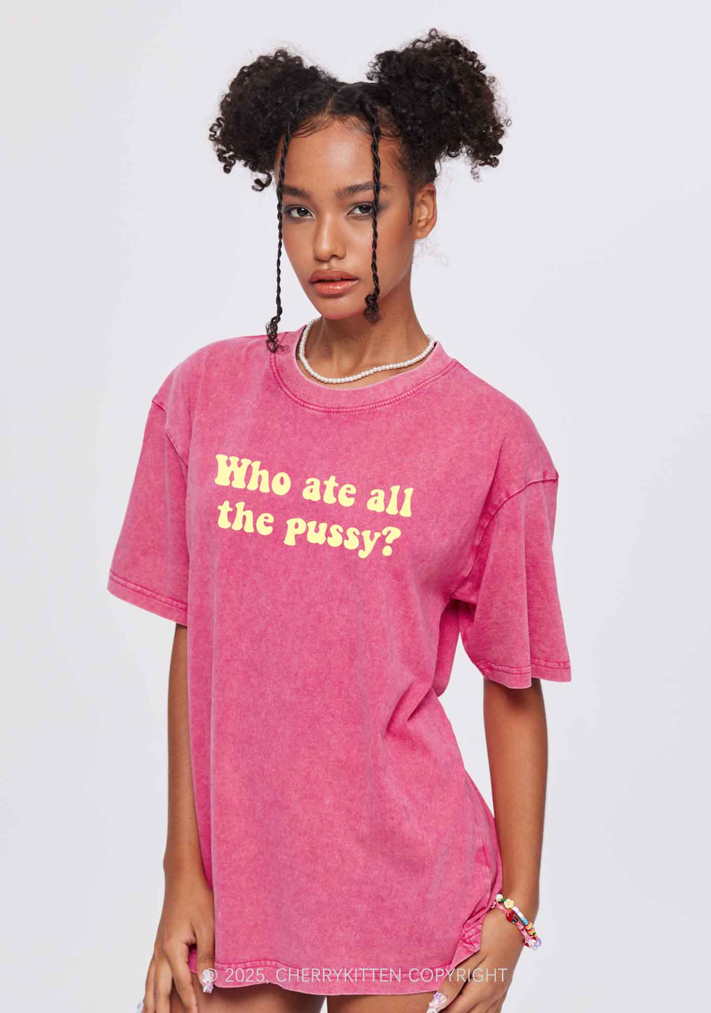 Who Ate All Puxxy Y2K Shirts Washed Tee Cherrykitten