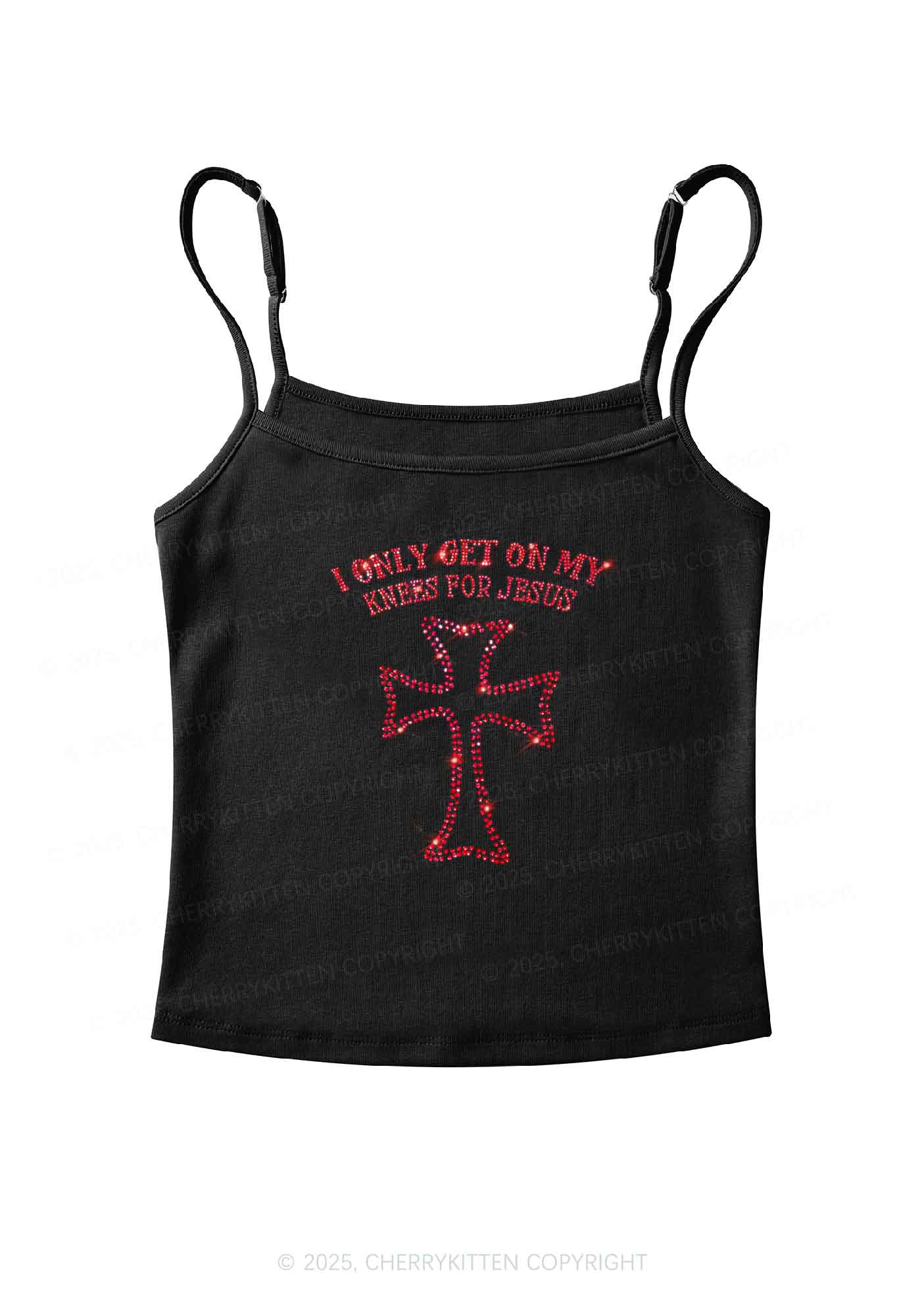Rhinestone Get On Knees For Jesus Y2K Spaghetti Strap Cami Cherrykitten