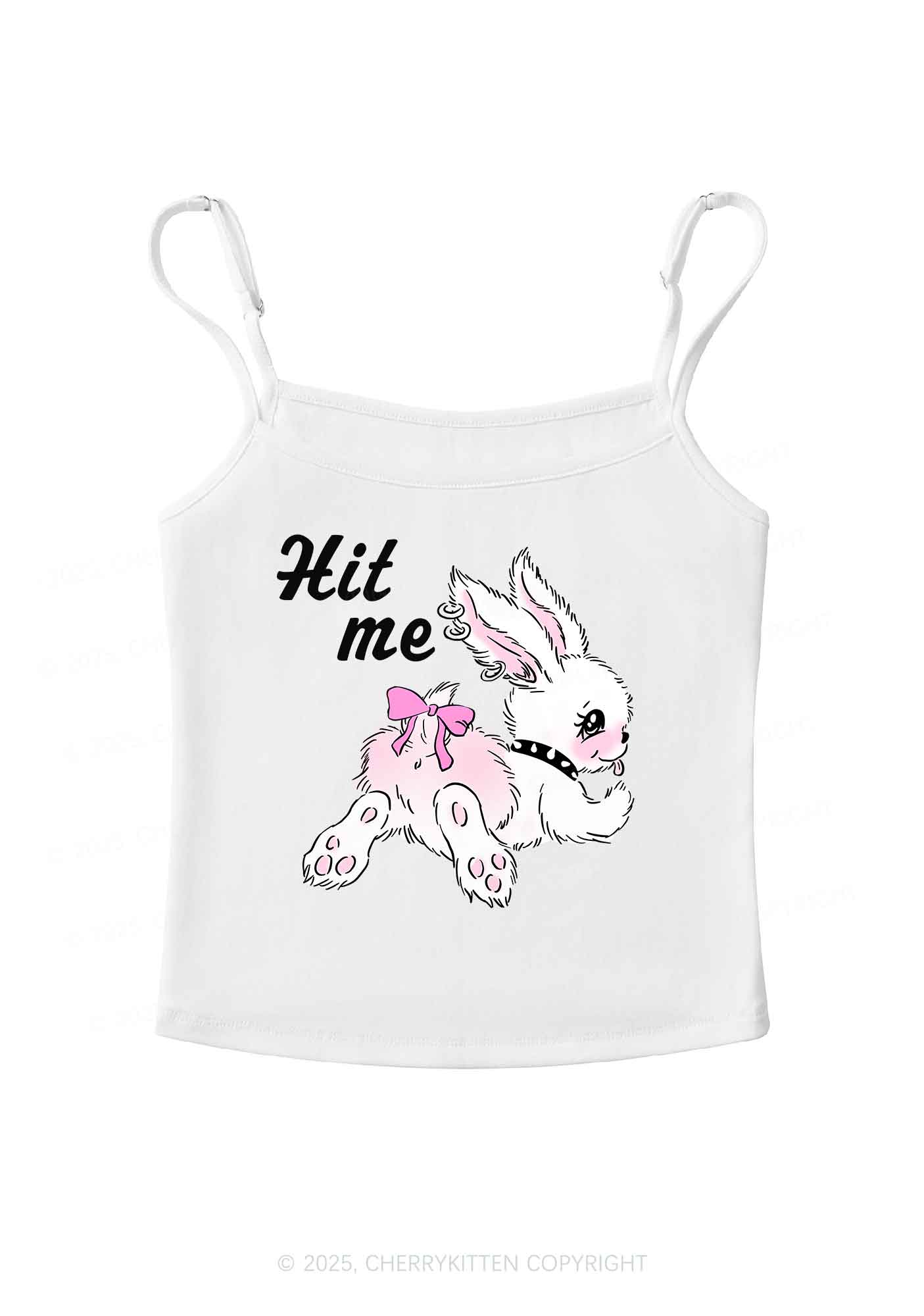 Hit Me White Bunny Y2K Spaghetti Strap Cami Cherrykitten
