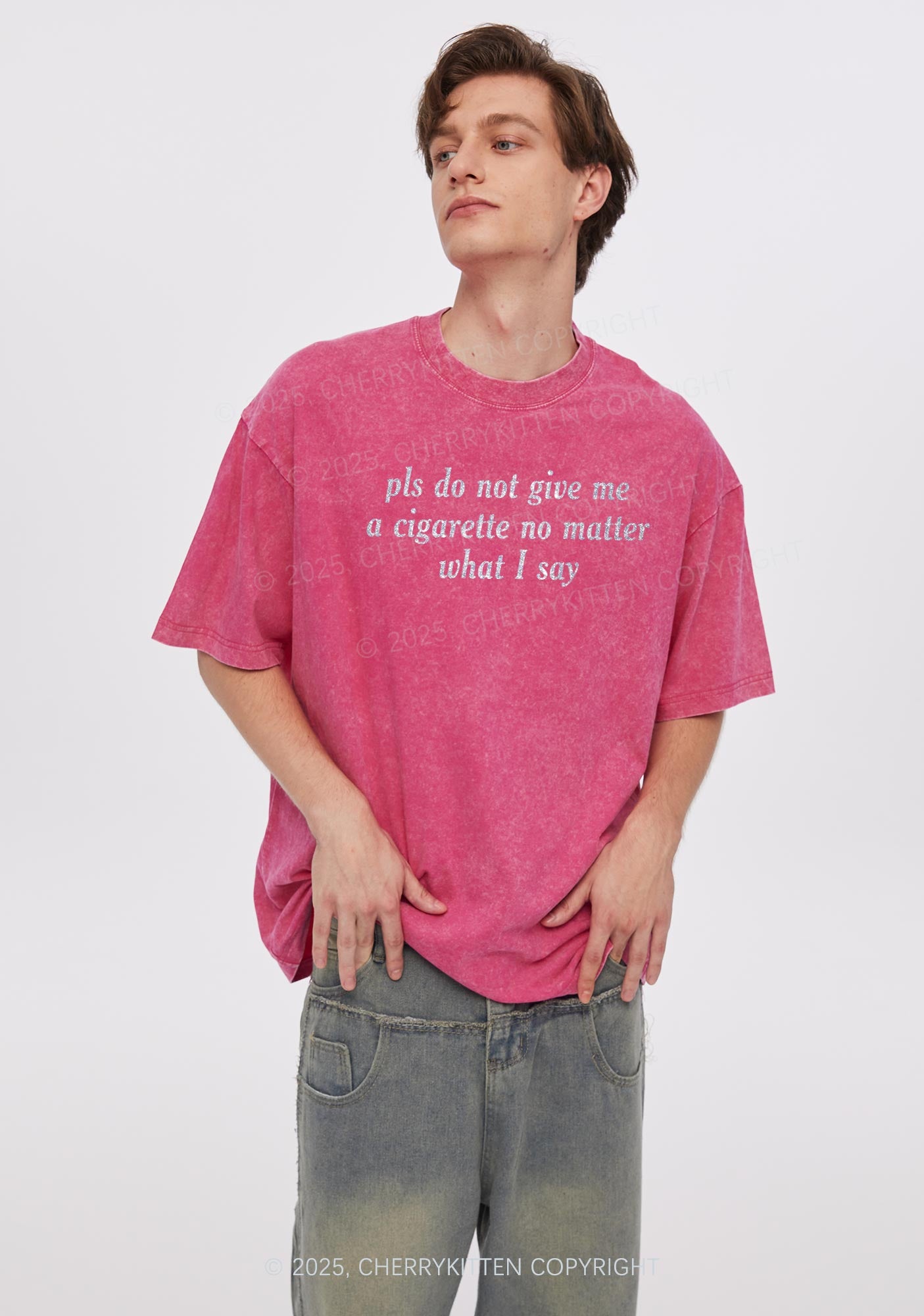 Glitter Pls Dont Give Me Cigarette Y2K Shirts Washed Tee Cherrykitten