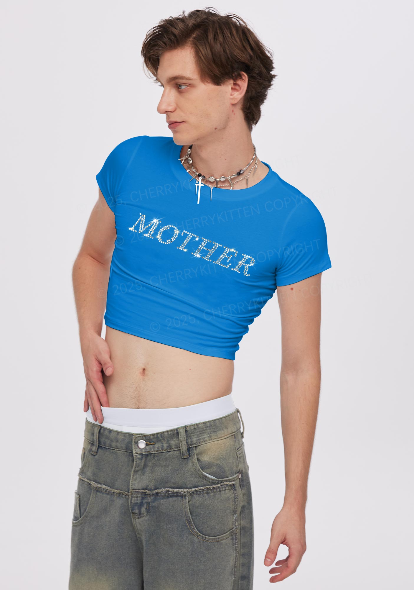 Rhinestone Motherfxcker Two Sides Y2K Baby Tee Cherrykitten