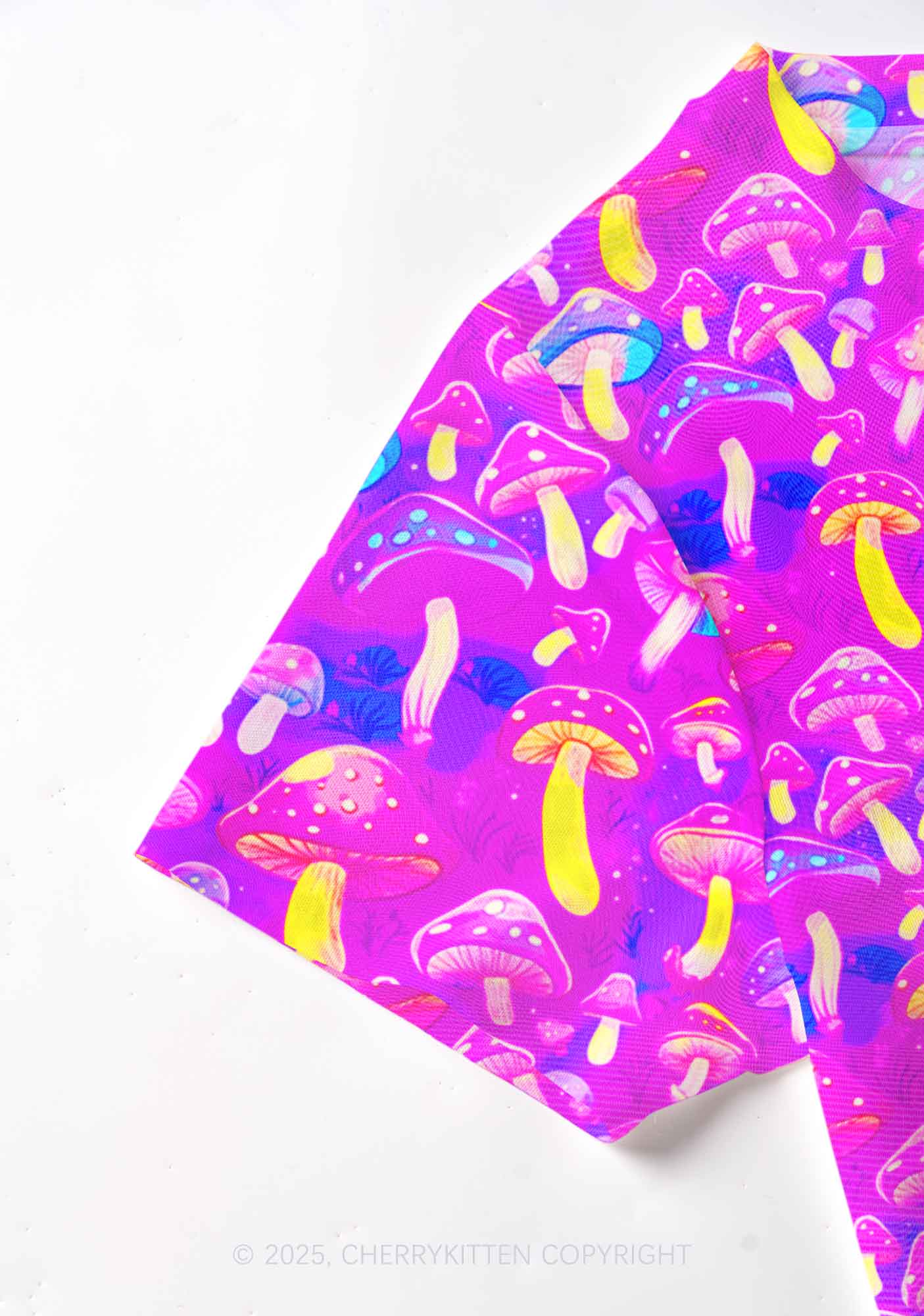 Trippy Mushrooms Y2K Mesh Crop Top Cherrykitten